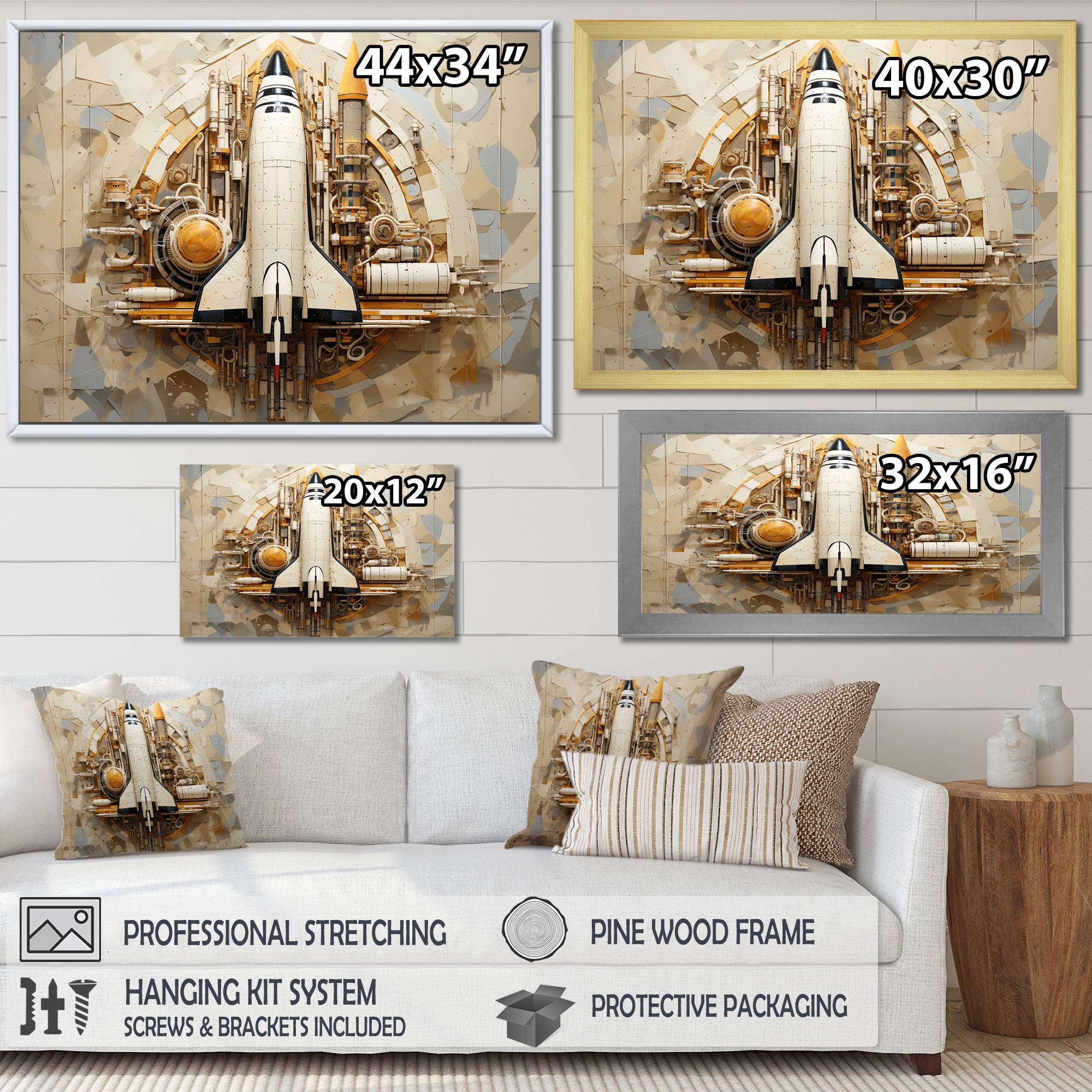 Vintage Cosmic Space Shuttle Voyage - Rocketship Canvas Wall Art