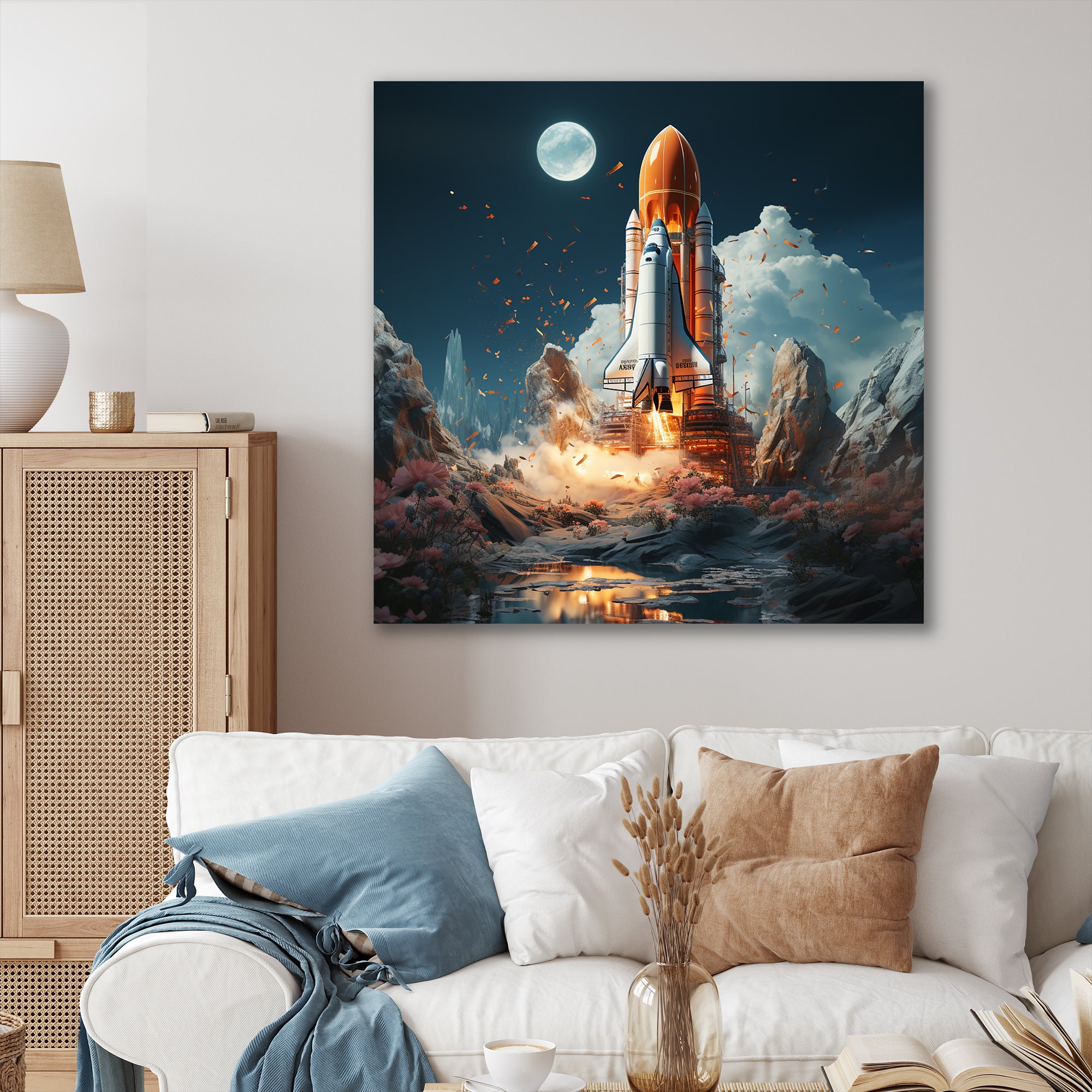Rocketship Cosmic Odyssey - Rocketship Canvas Wall Art