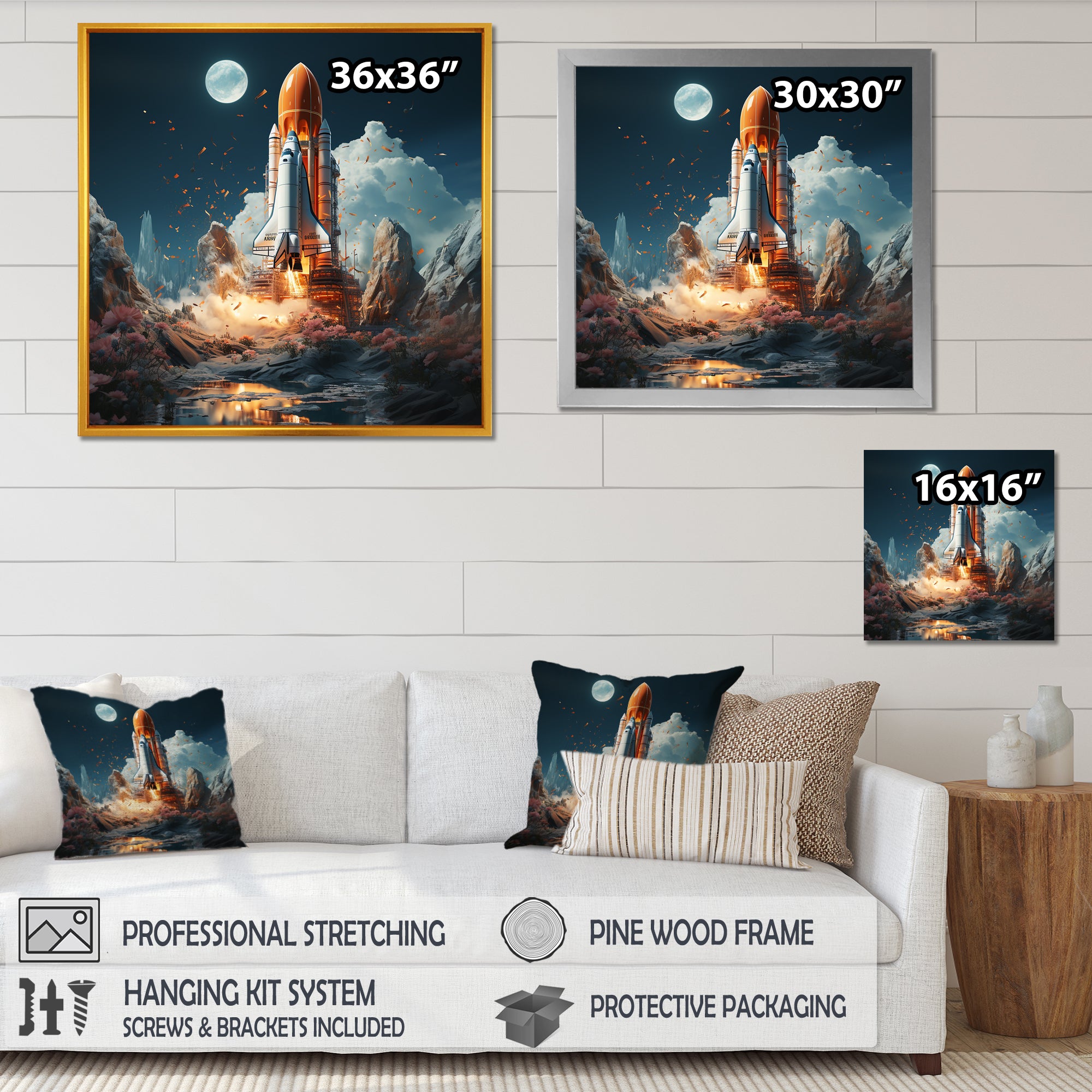 Rocketship Cosmic Odyssey - Rocketship Canvas Wall Art