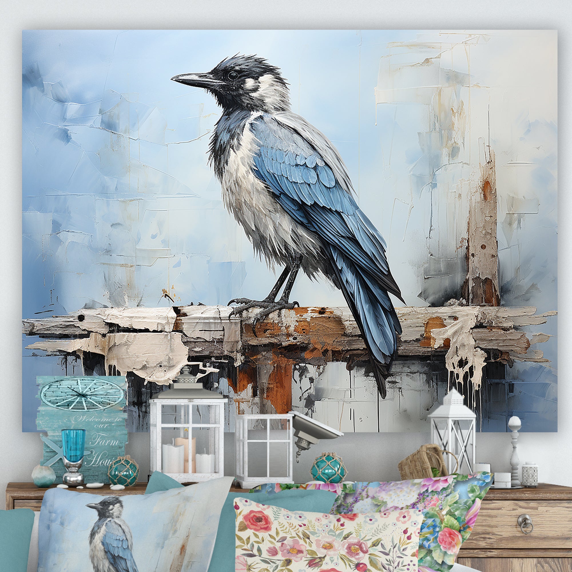 Grey And Blue Majestic Bird - Bird Framed Canvas Art