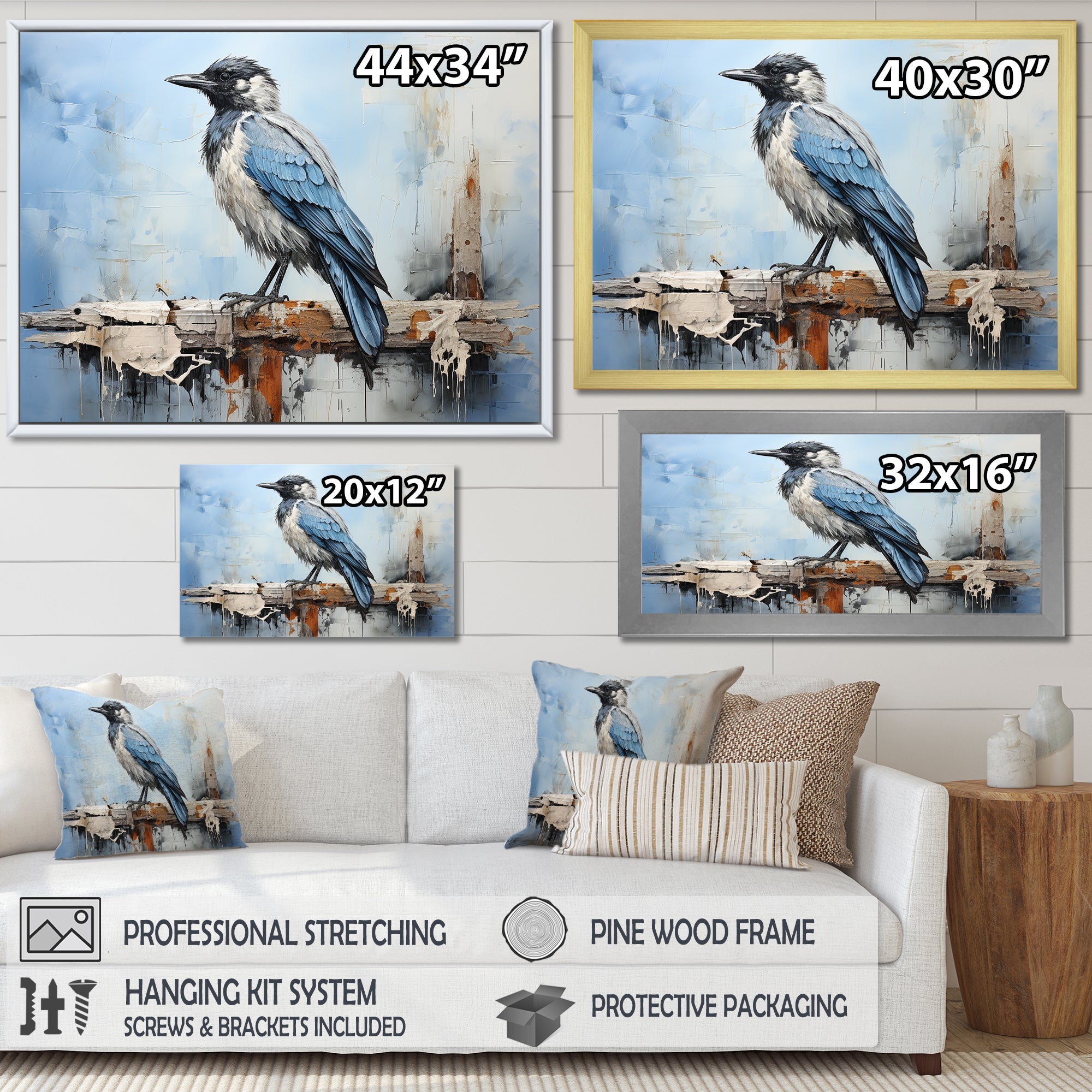 Grey And Blue Majestic Bird - Bird Framed Canvas Art