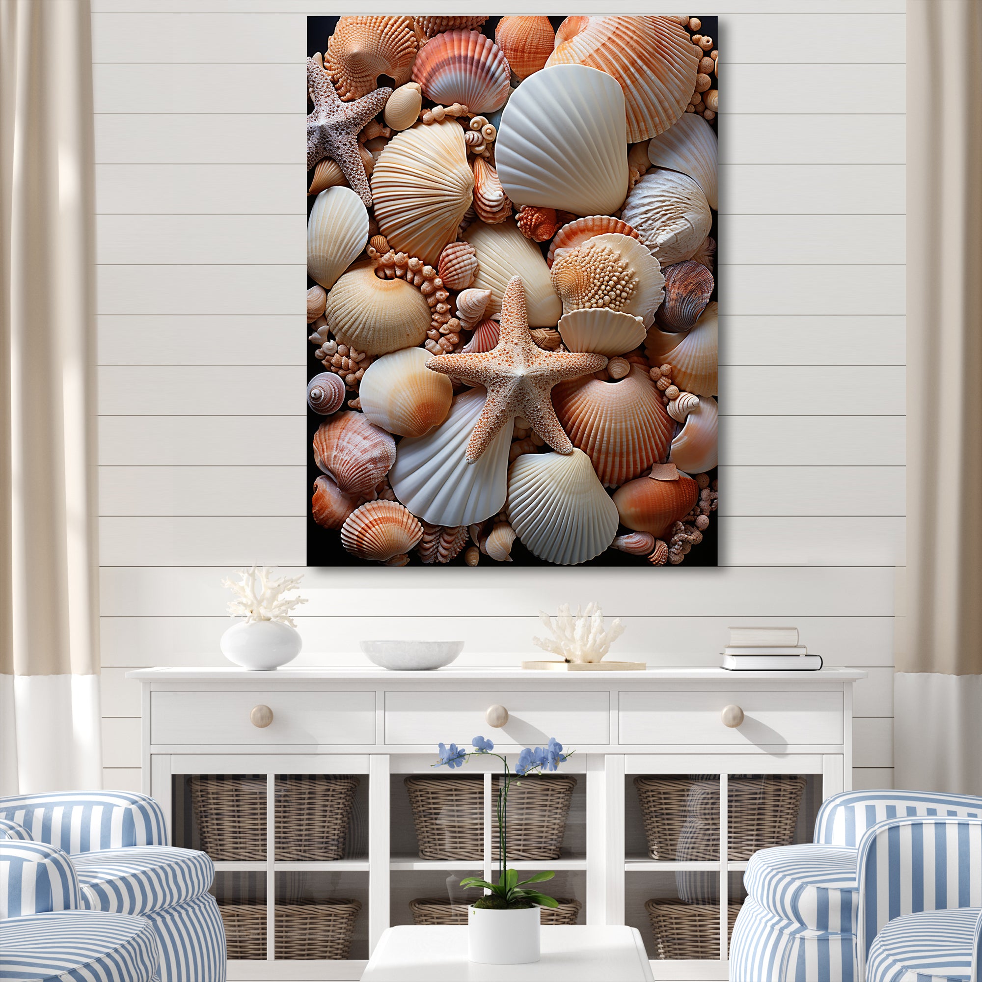 Classic Seashells By The Sea - Seashell Large Canvas Wall Art