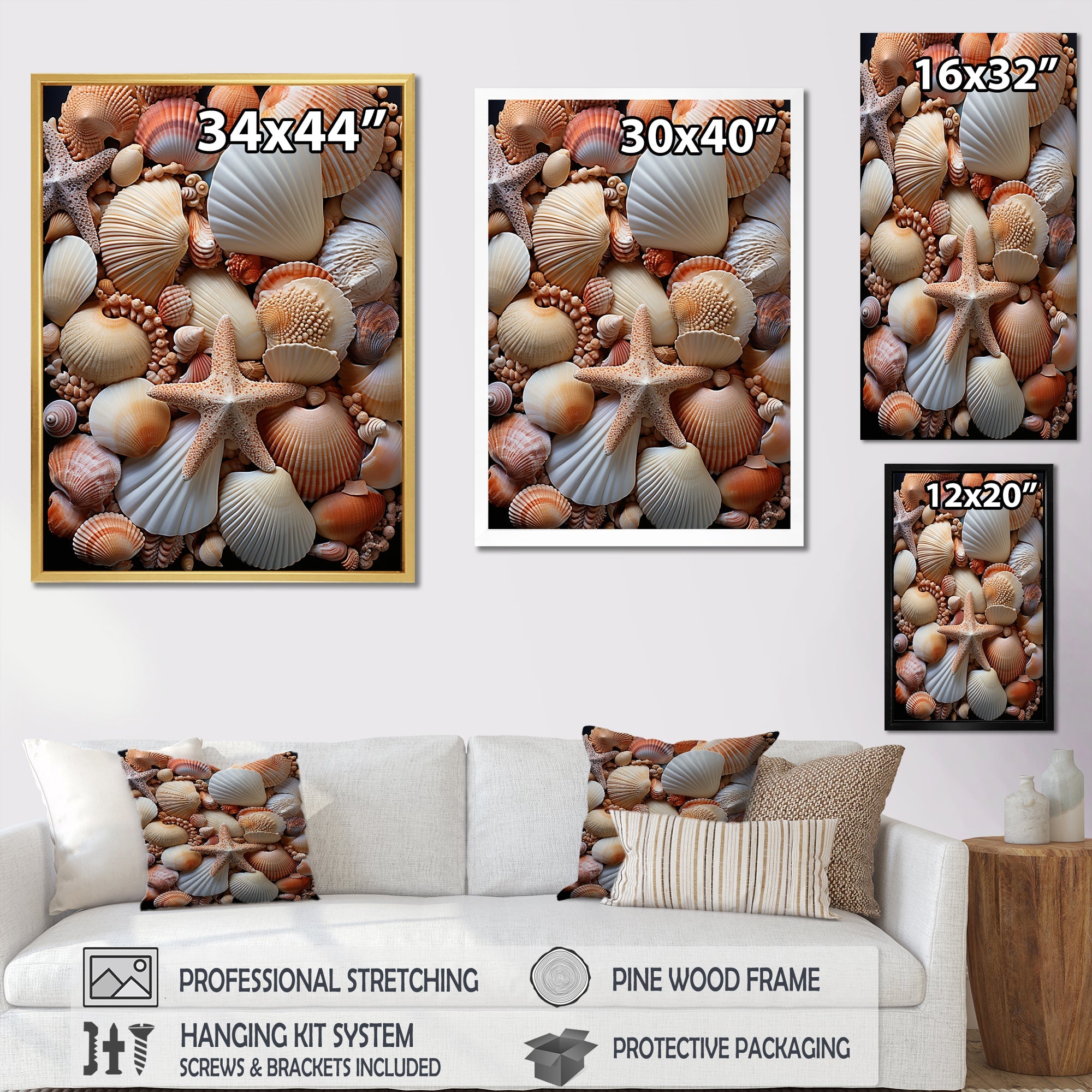Classic Seashells By The Sea - Seashell Large Canvas Wall Art