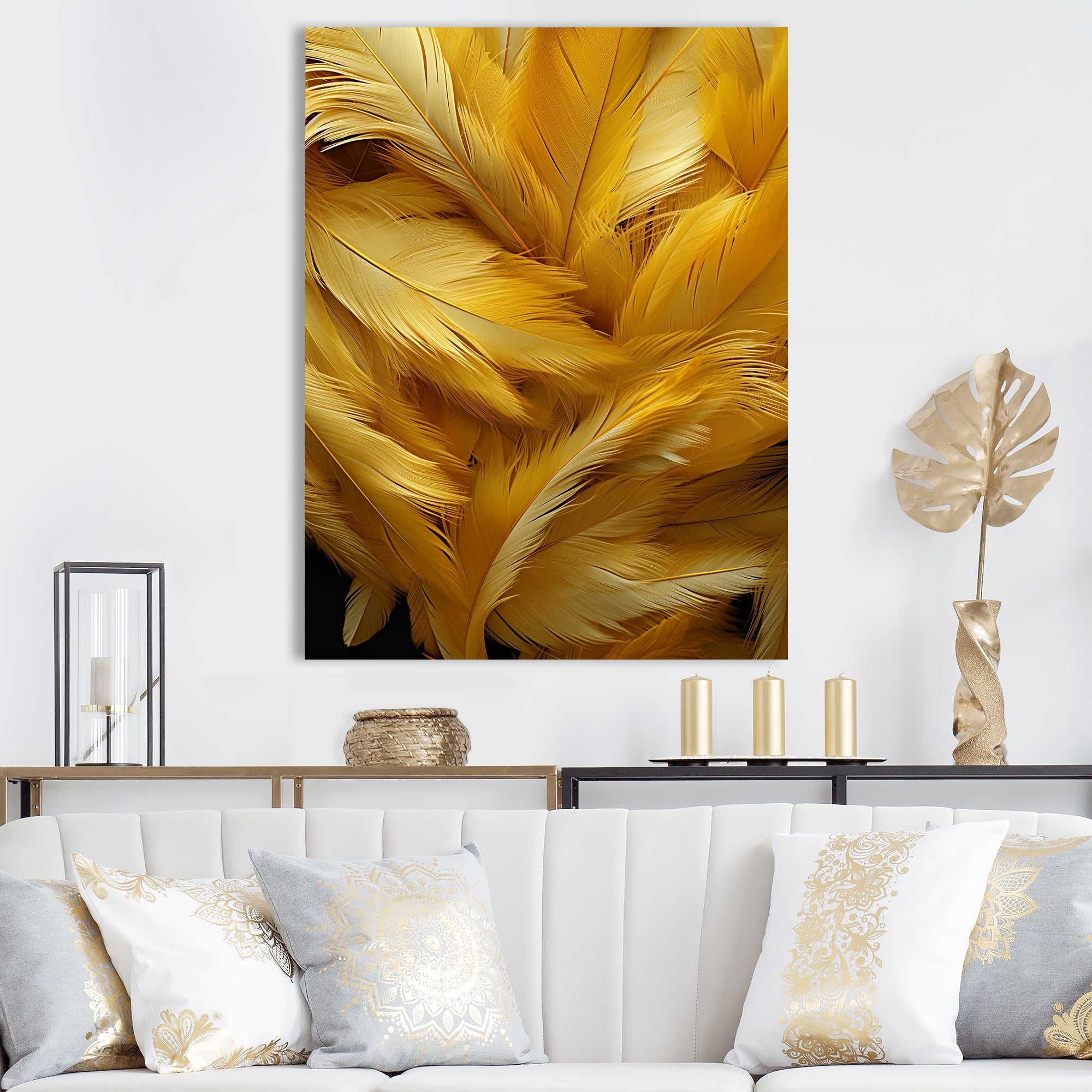 Golden Feather Grin - Feathers Wall Decor