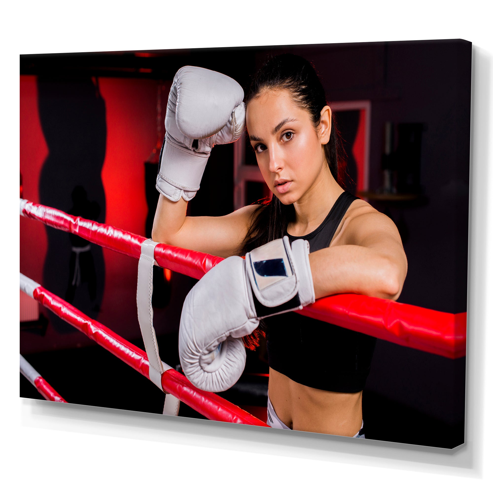 Boxer Girl Posing In The Gym - Sport Boxer Canvas Wall Art