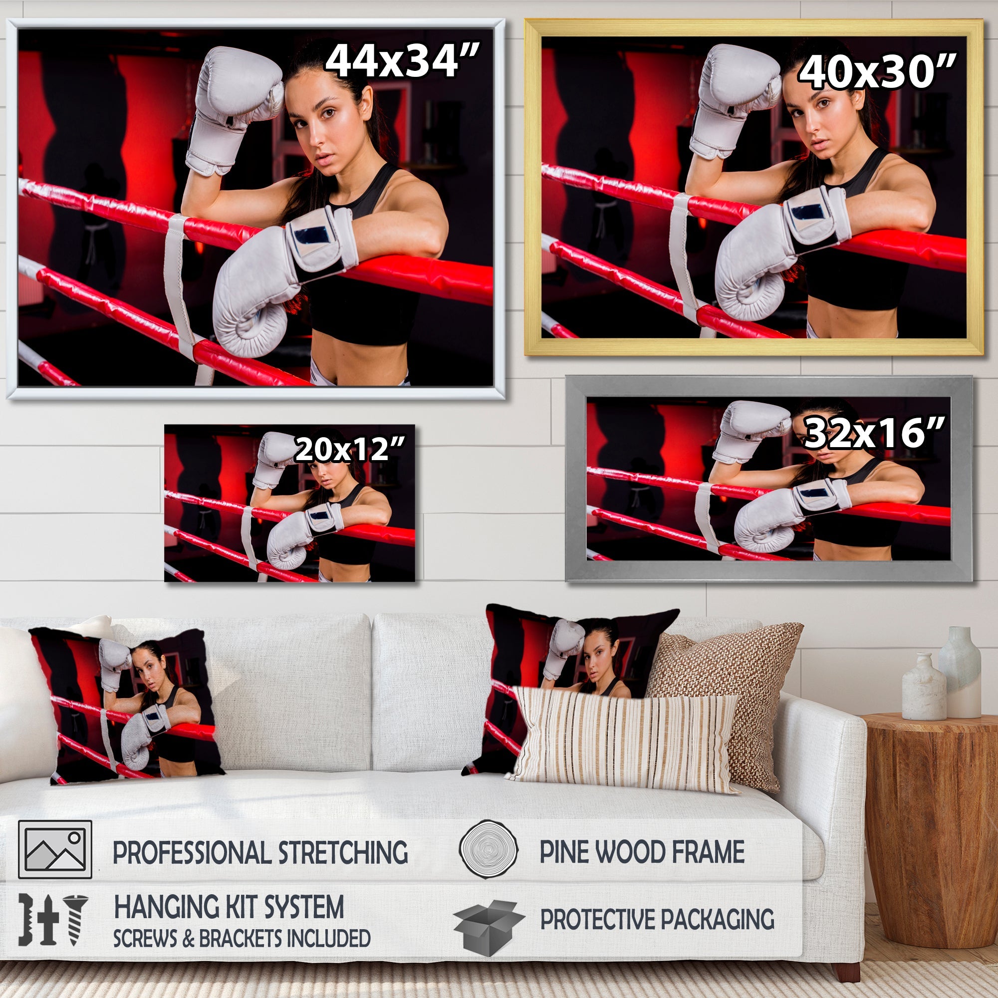 Boxer Girl Posing In The Gym - Sport Boxer Canvas Wall Art