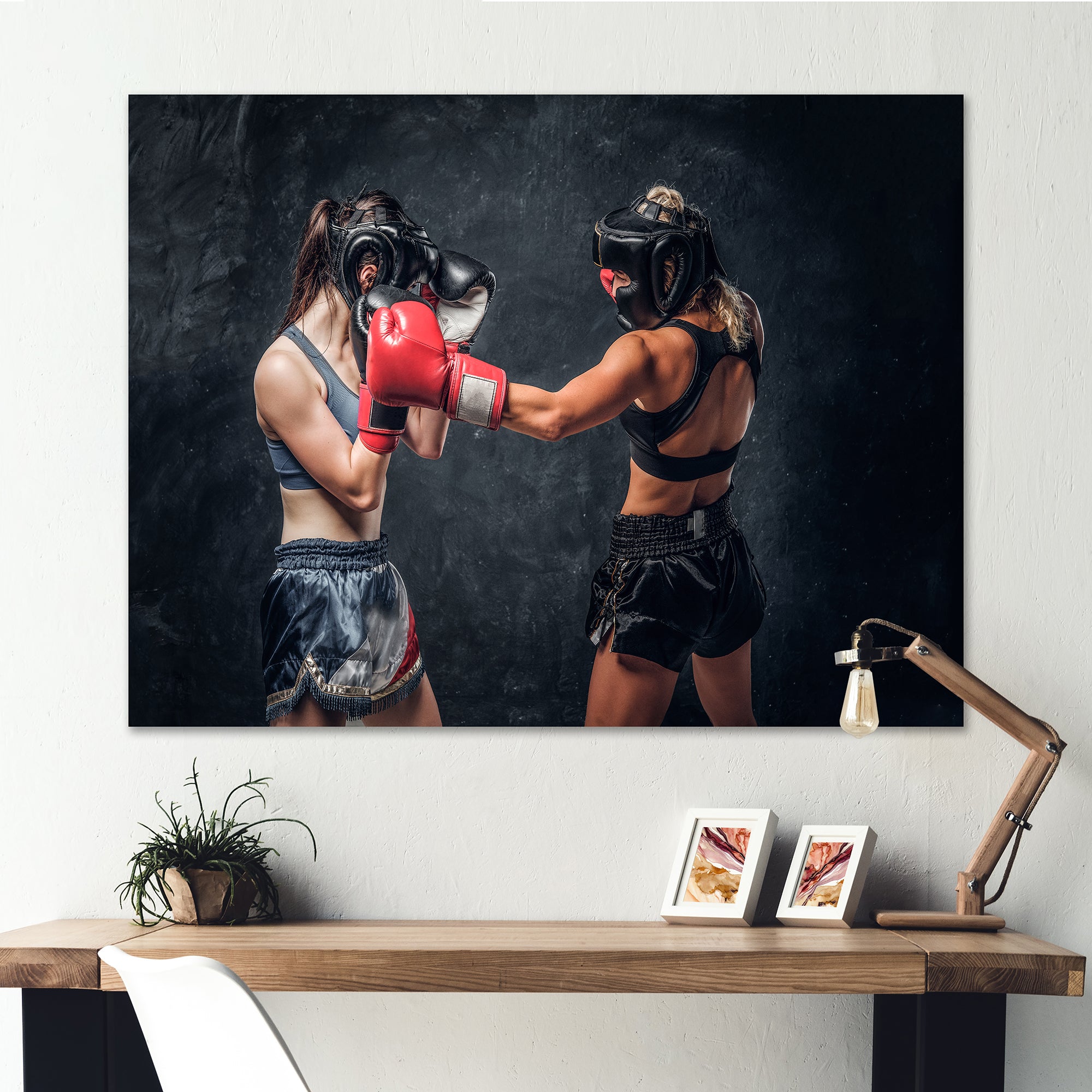 Two Female Boxers Fighting - Sport Boxer Canvas Wall Art