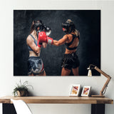 Two Female Boxers Fighting - Sport Boxer Canvas Wall Art