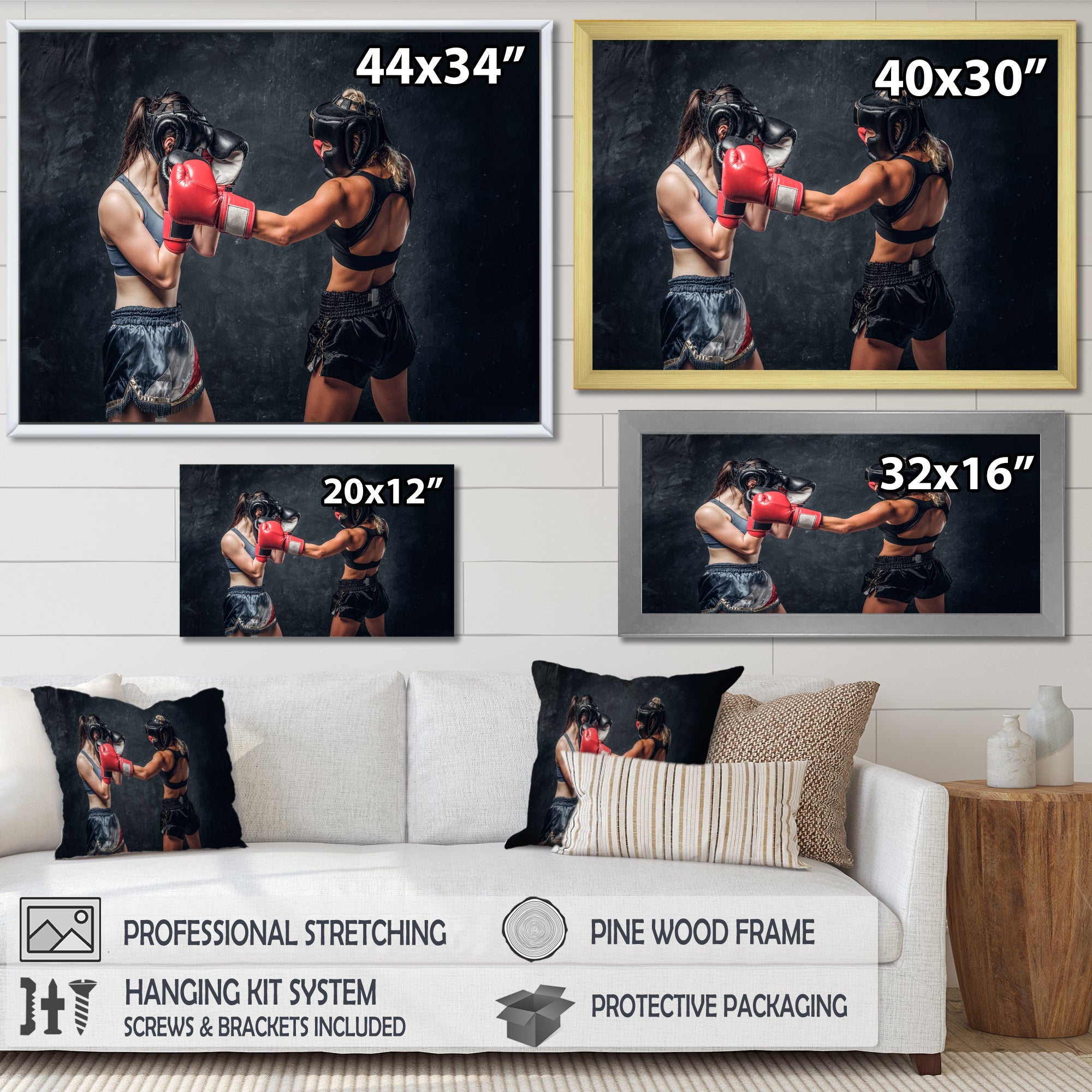 Two Female Boxers Fighting - Sport Boxer Canvas Wall Art