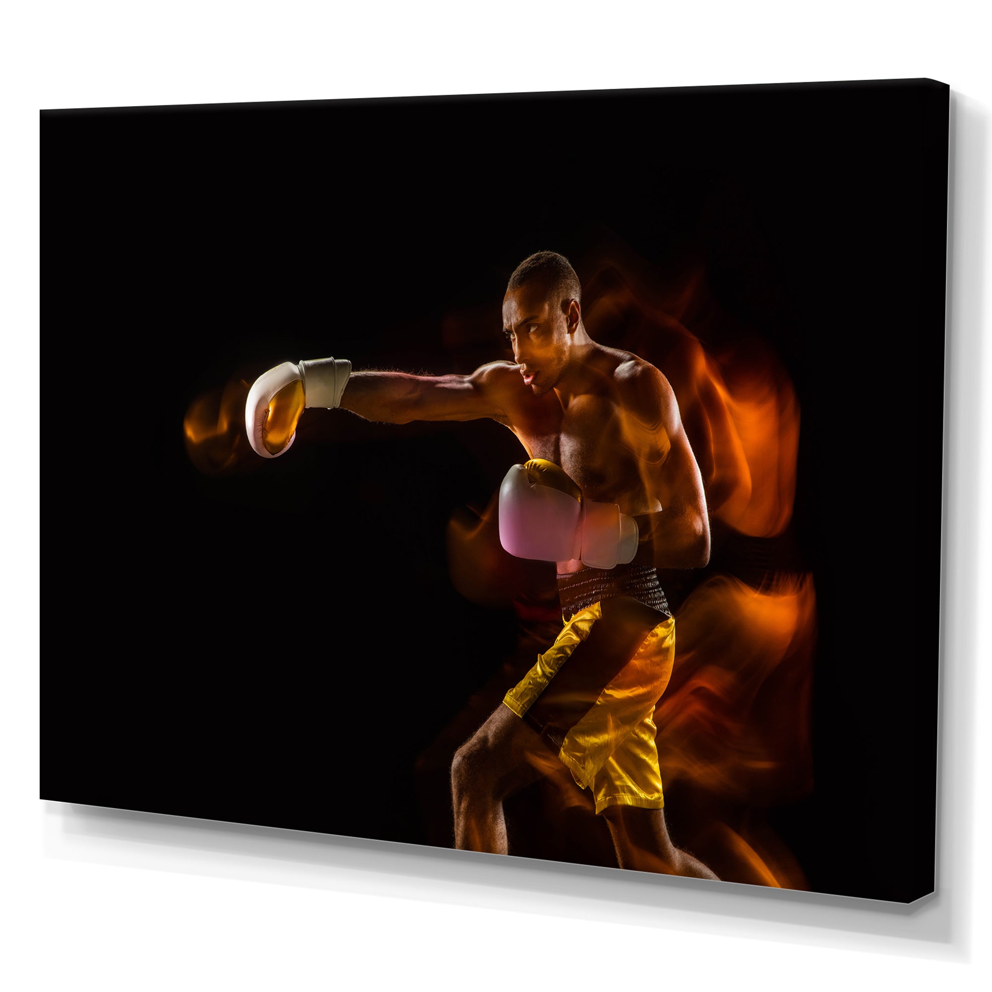 Professional Boxer Training Isolated On Black - Sport Boxer Canvas Wall Art