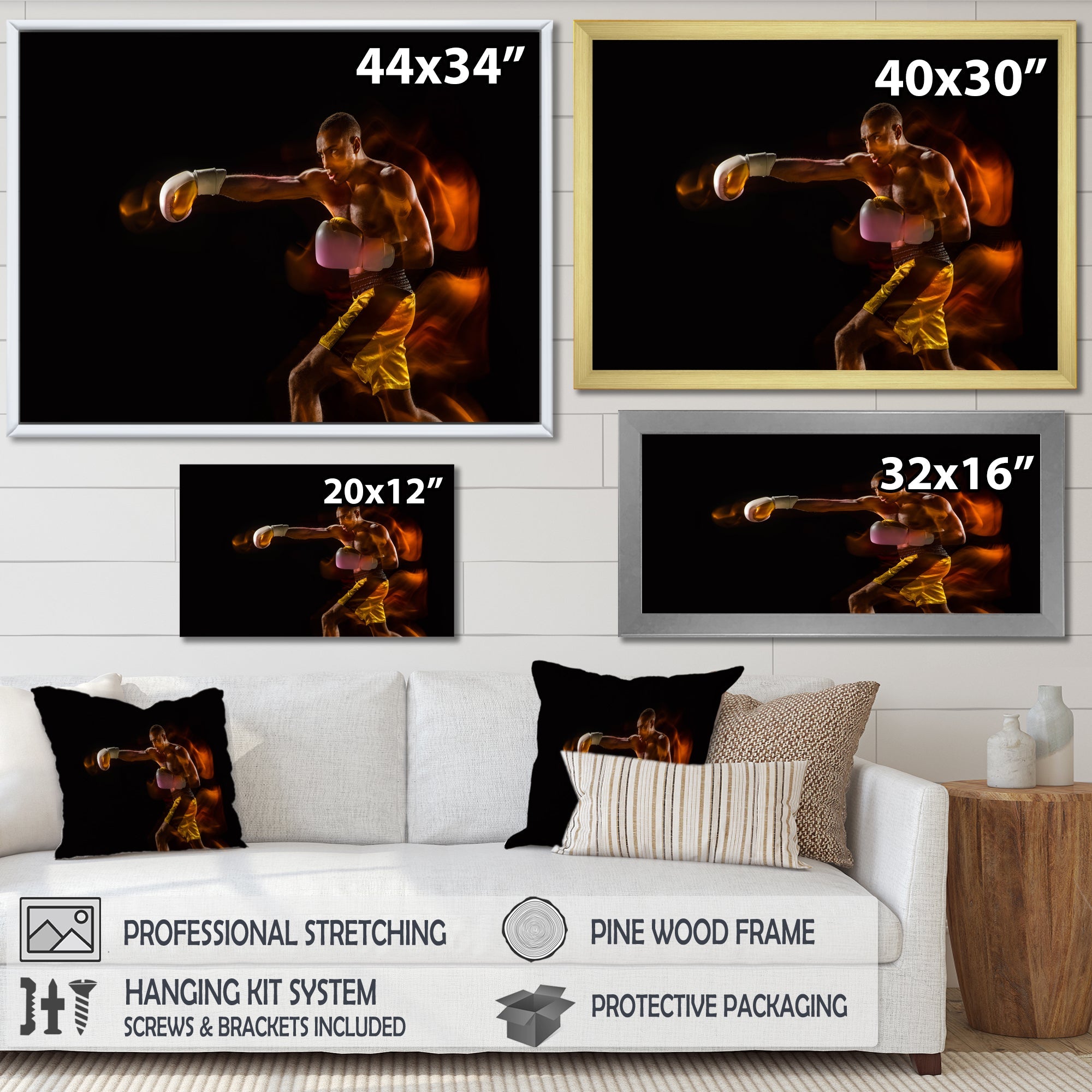 Professional Boxer Training Isolated On Black - Sport Boxer Canvas Wall Art