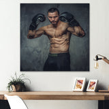 Shirtless Aggressive Fighter Boxer Gloves - Sport Boxer Canvas Wall Art