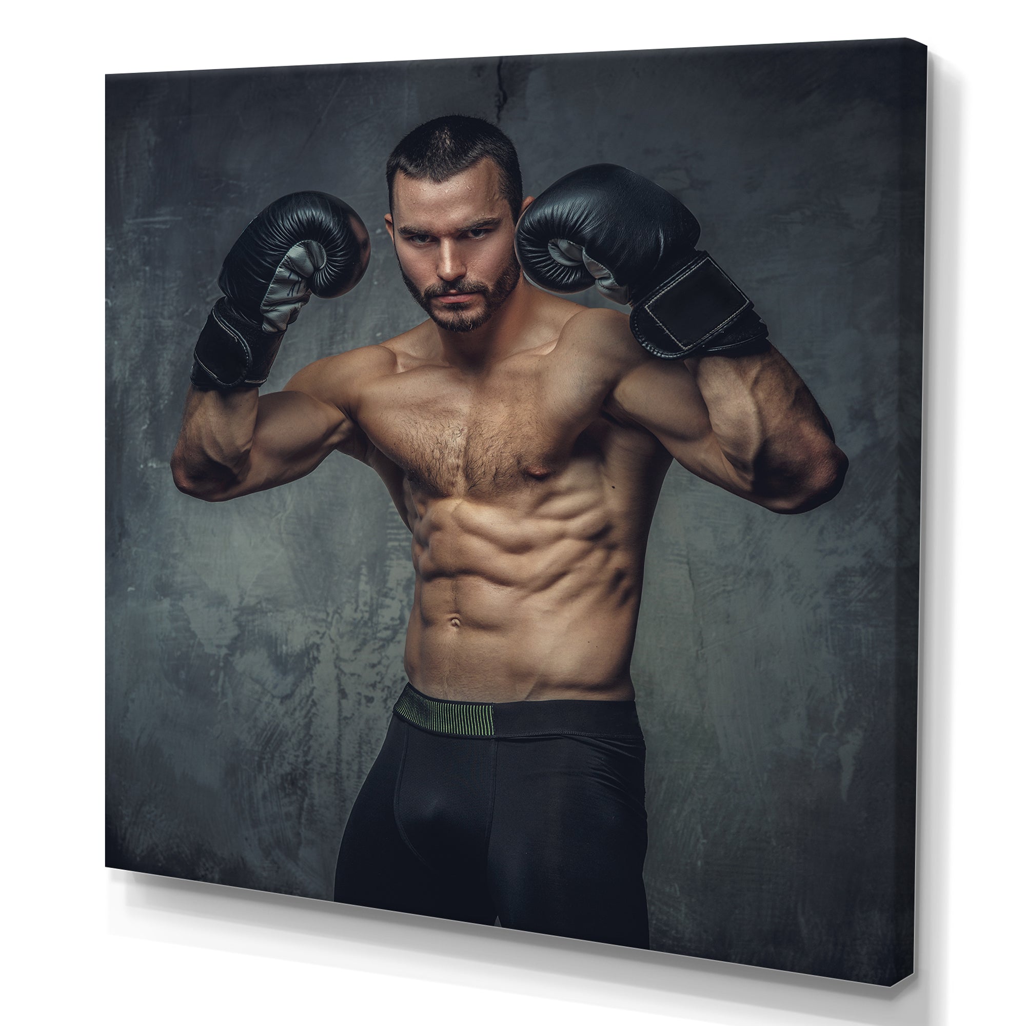 Shirtless Aggressive Fighter Boxer Gloves - Sport Boxer Canvas Wall Art