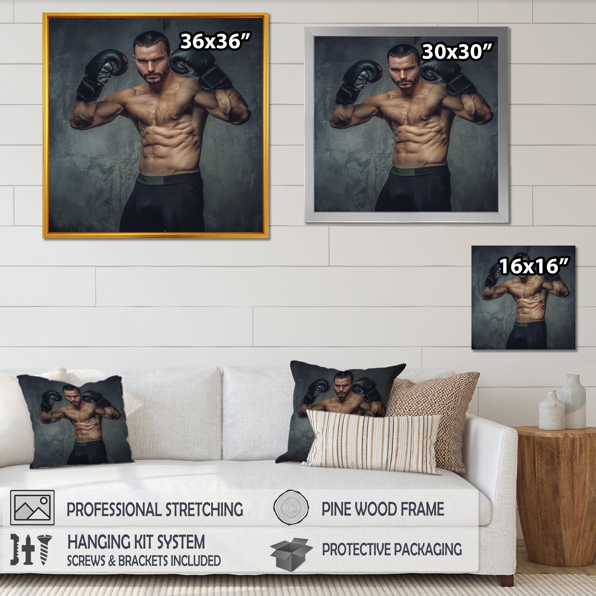 Shirtless Aggressive Fighter Boxer Gloves - Sport Boxer Canvas Wall Art