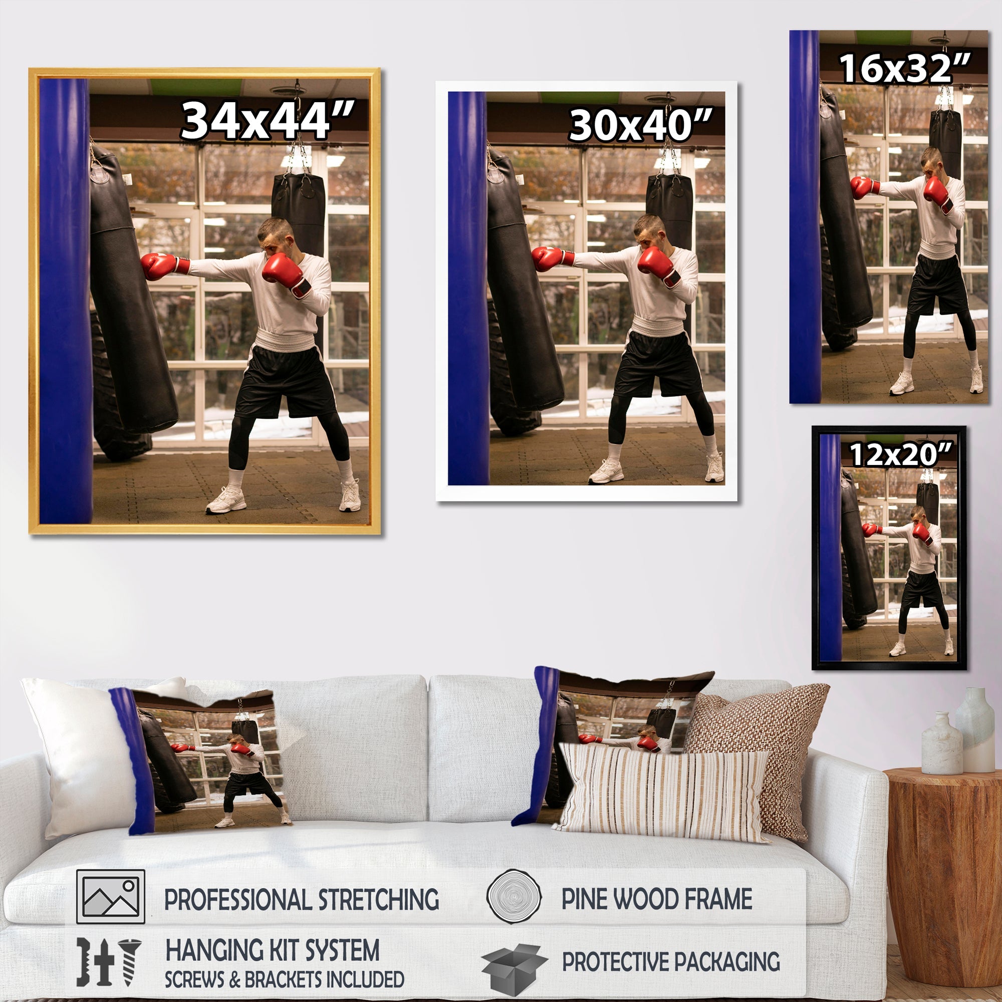 Side View Boxer Of Practicing With Punching Bag - Sport Boxer Canvas Wall Art