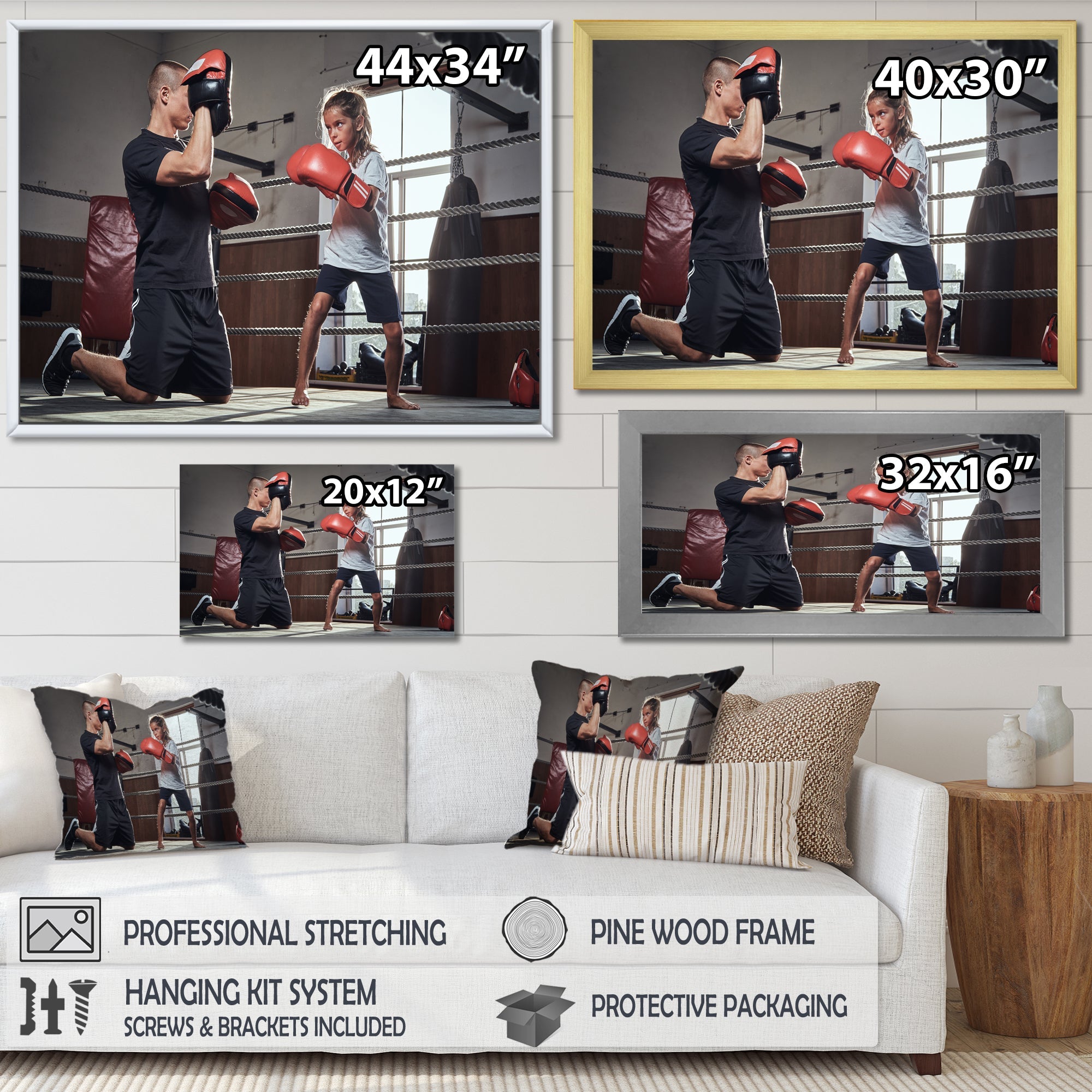 Young Trainer Training A Little Girl Boxer - Sport Boxer Canvas Wall Art