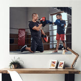 Young Trainer Training A Little Boy Boxer - Sport Boxer Canvas Wall Art