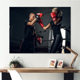 Sportive Blond Woman Has Boxing Training With Her Trainer - Sport Boxer Canvas Wall Art