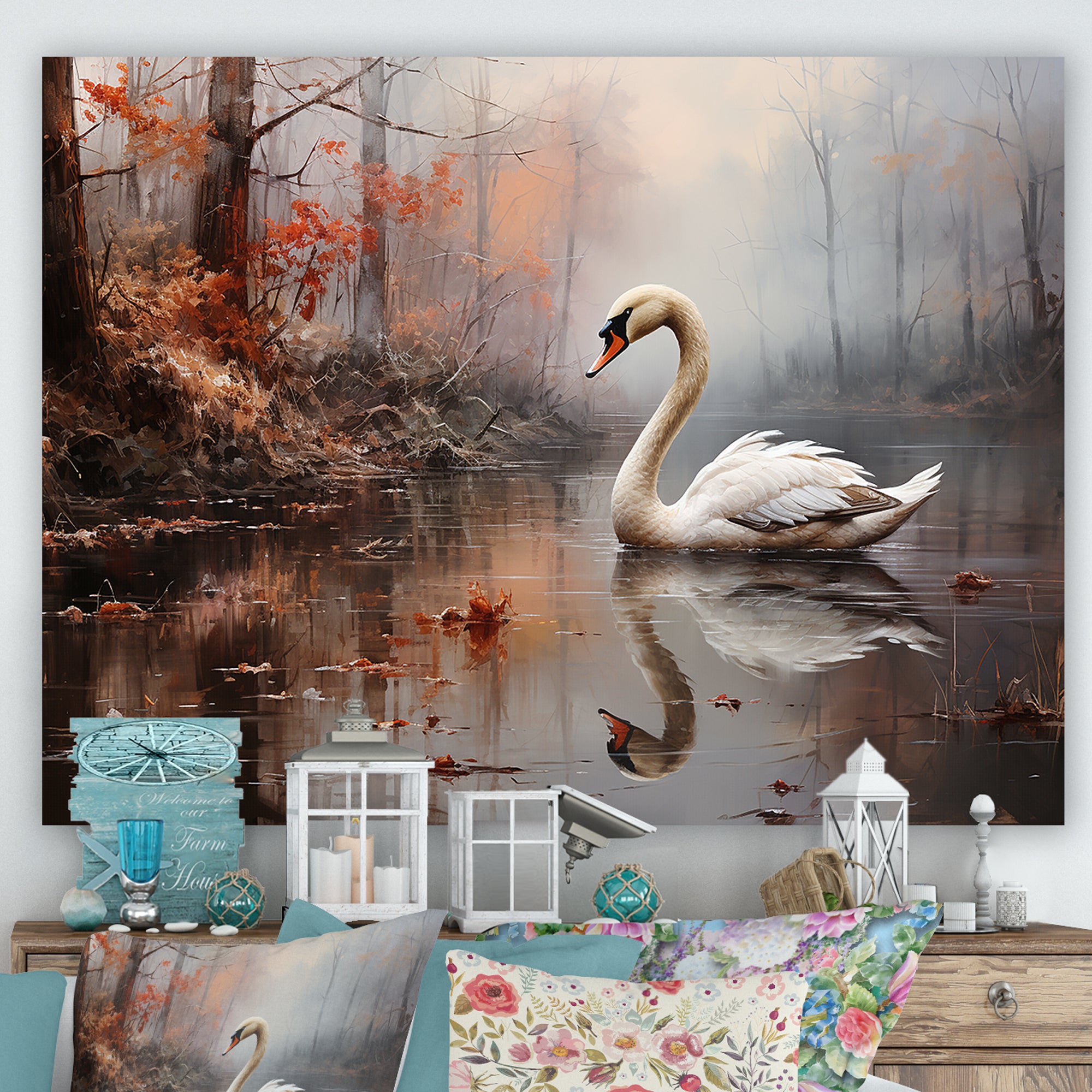 Swan In The Mist - Swans Wall Decor