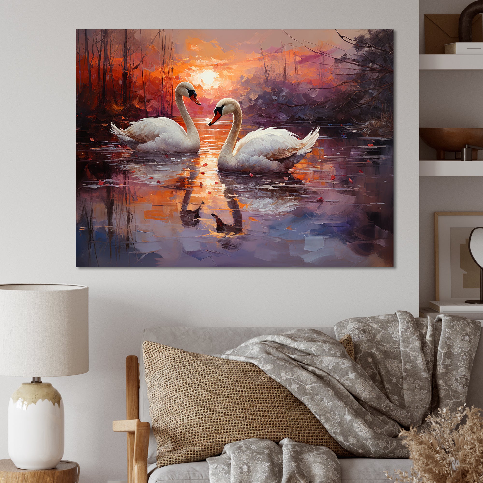 Swan Lake Twilight - Swans Wall Art Prints