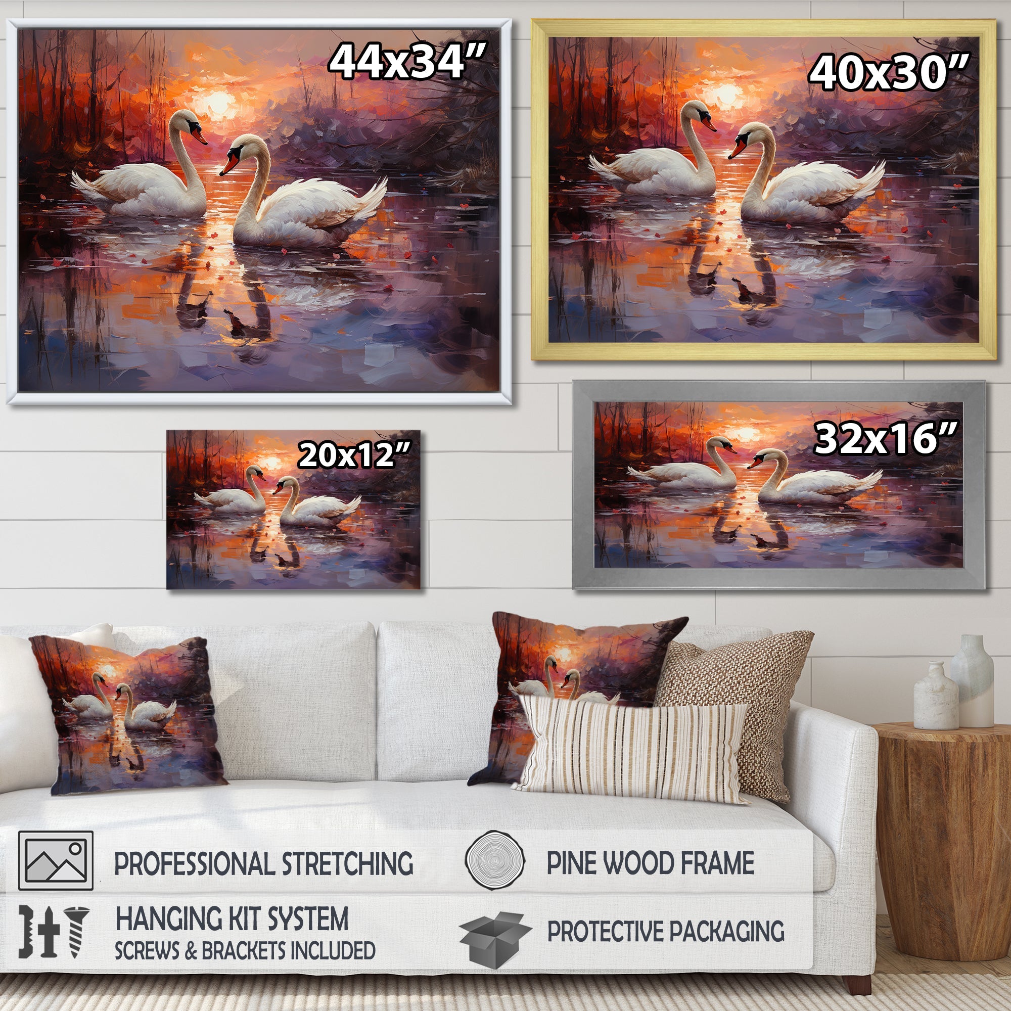 Swan Lake Twilight - Swans Wall Art Prints