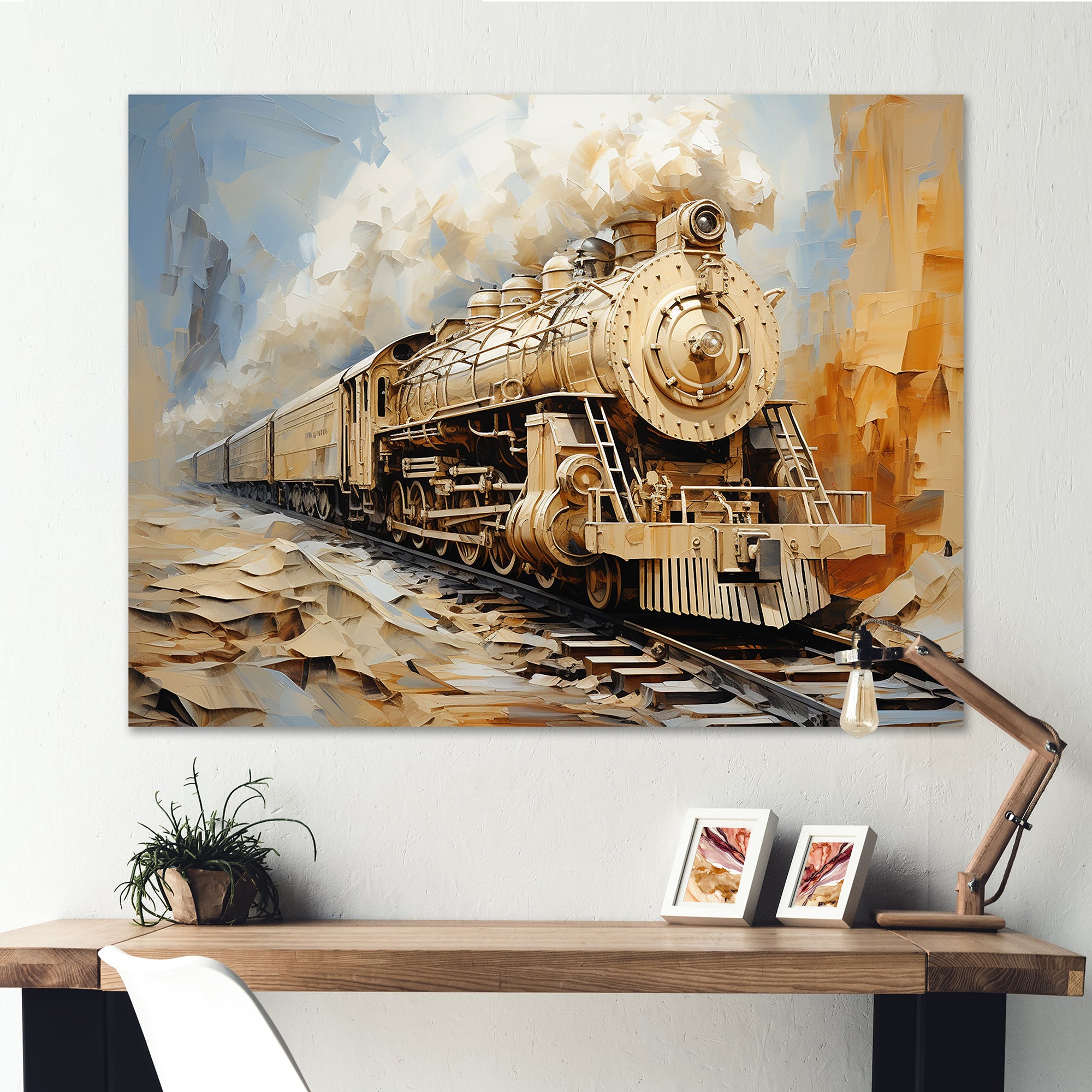 Vintage White Train Dream - Train Canvas Wall Art