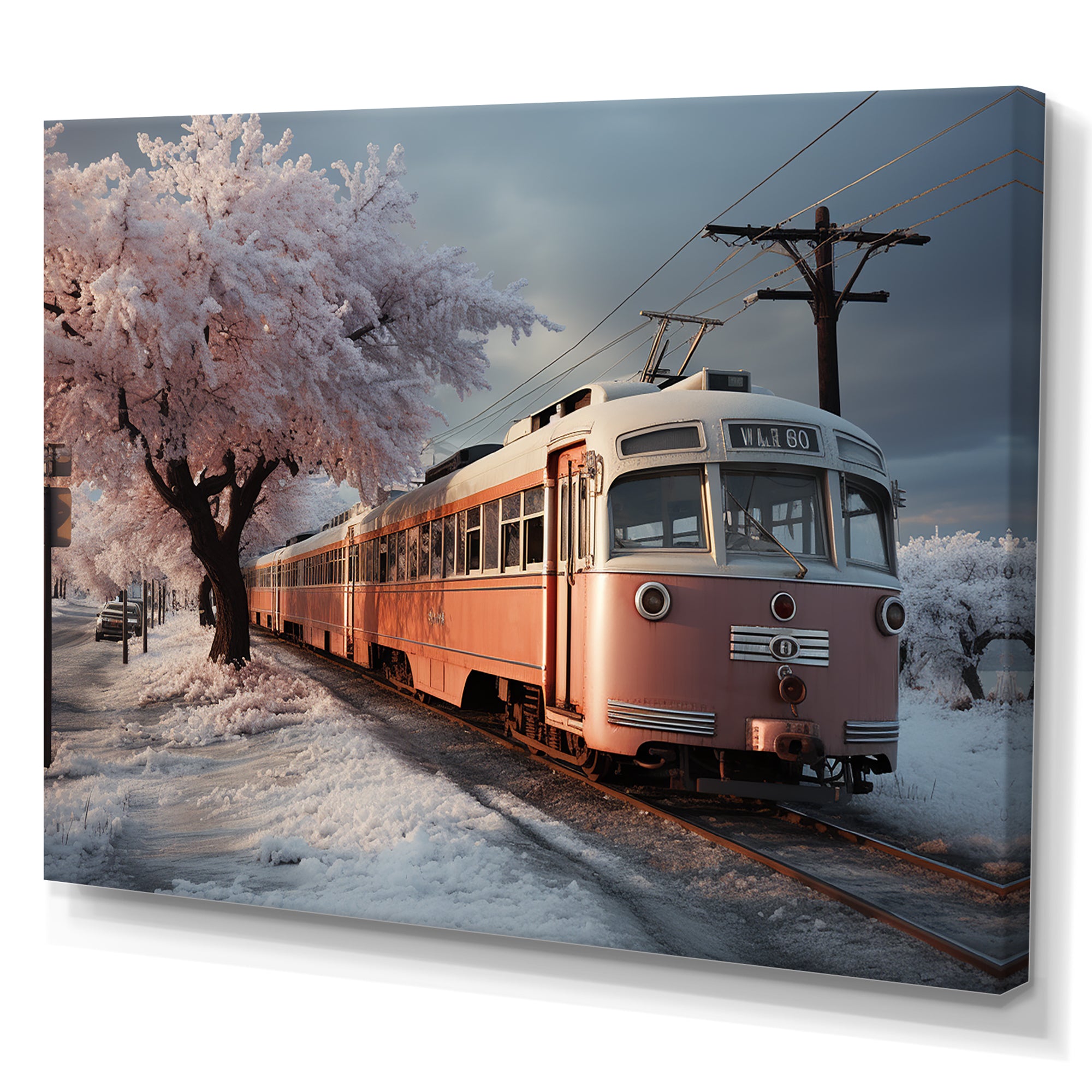 Orange Train Charm In Winter - Train Canvas Wall Art