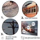 Orange Train Charm In Winter - Train Canvas Wall Art