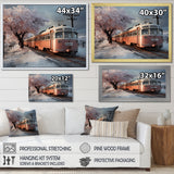 Orange Train Charm In Winter - Train Canvas Wall Art