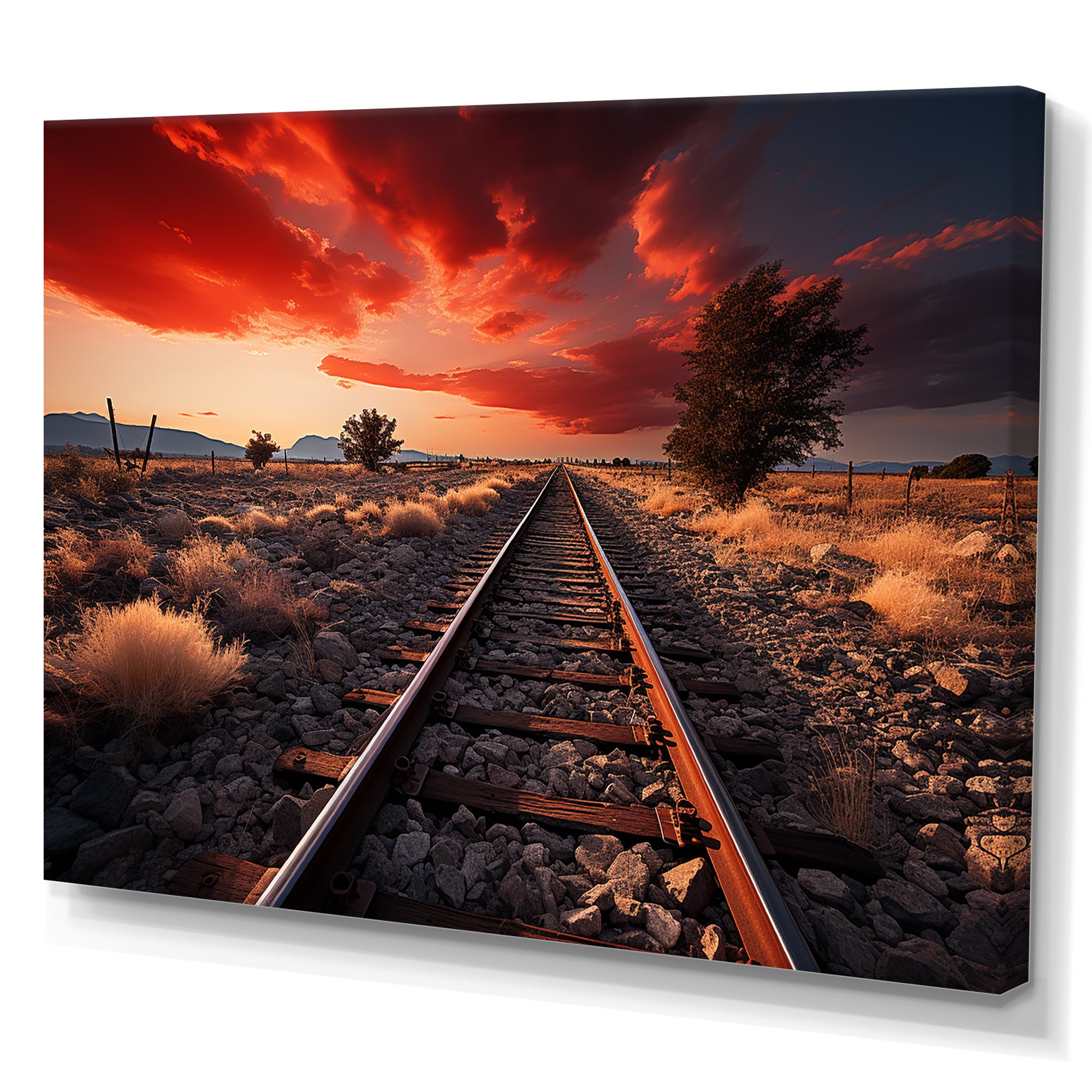 Train Tracks Red Scenery - Train Canvas Wall Art