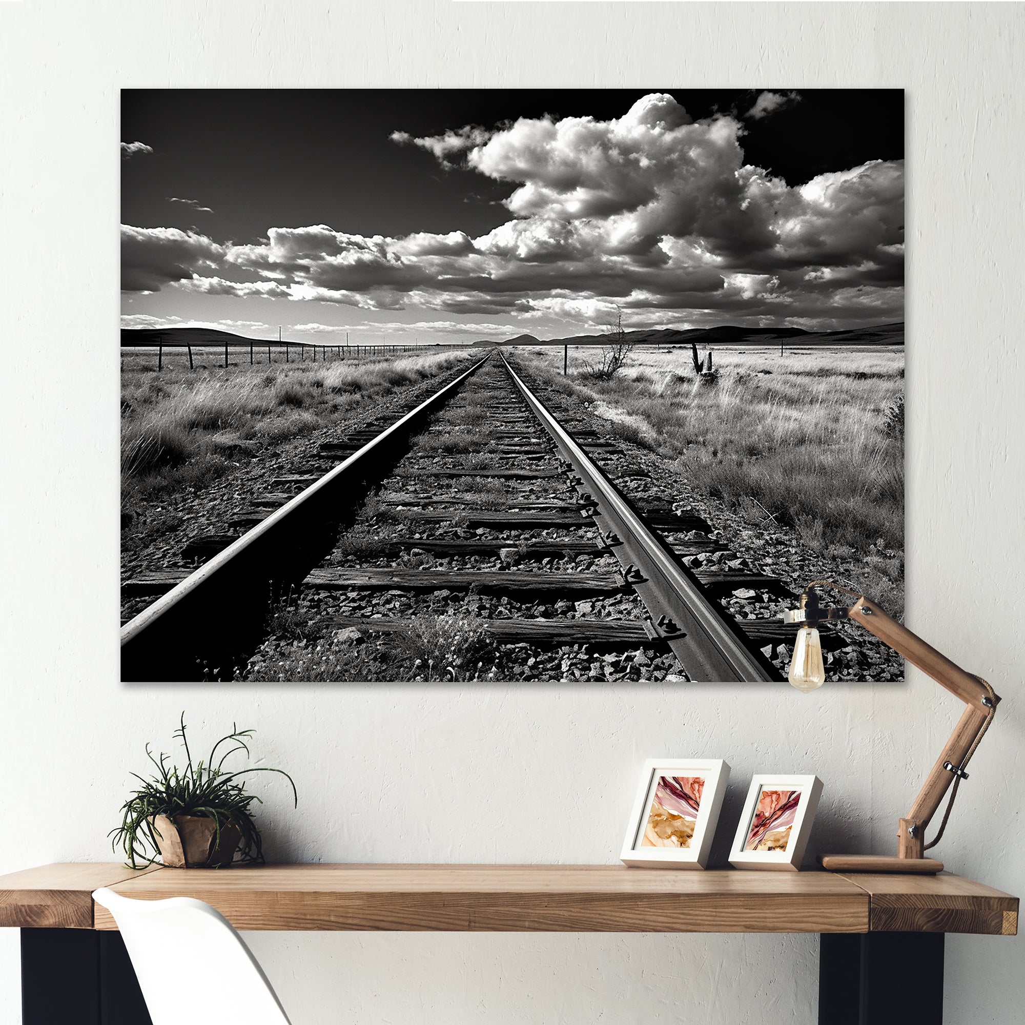 Black And White Train Tracks Photo - Train Canvas Wall Art