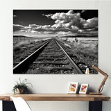 Black And White Train Tracks Photo - Train Canvas Wall Art