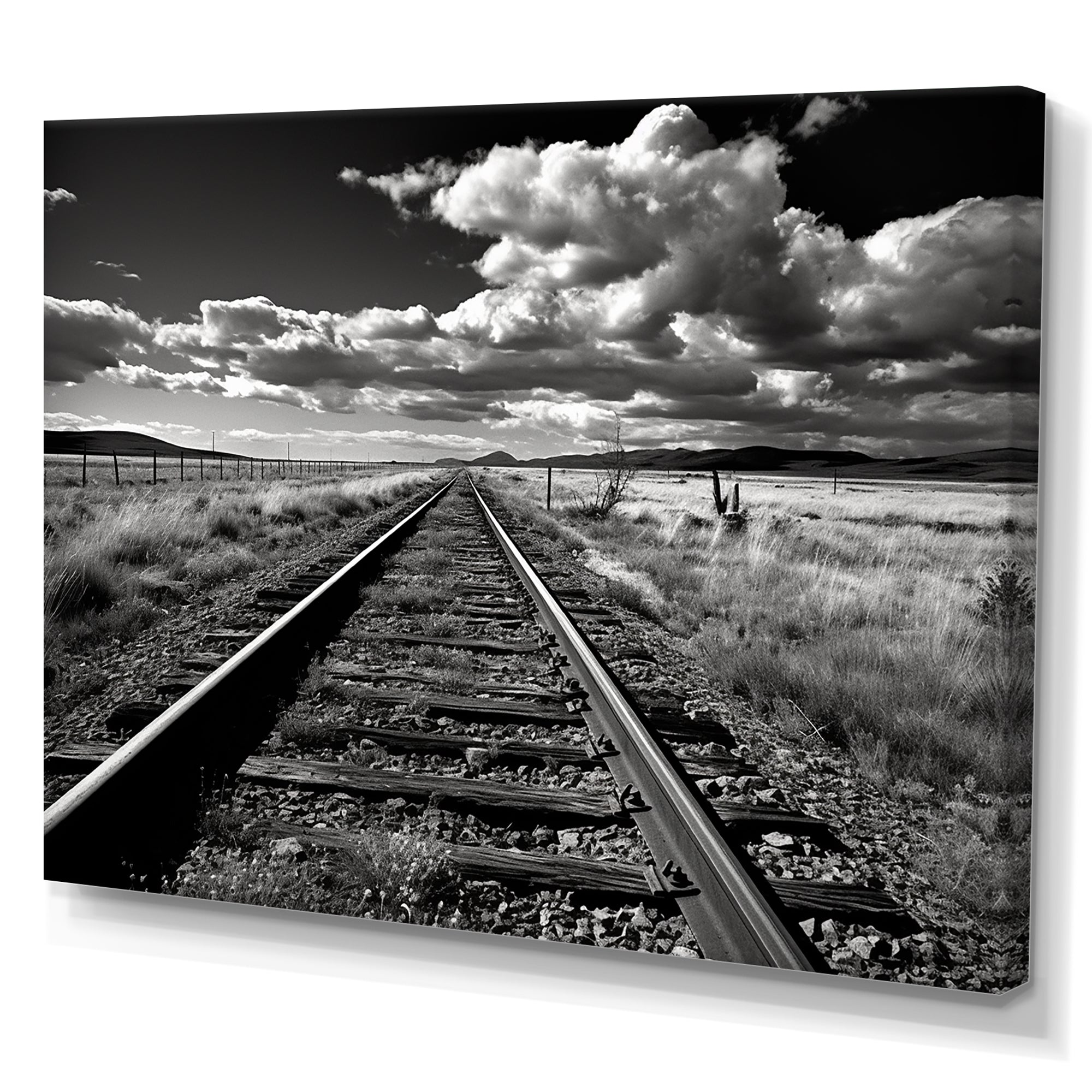 Black And White Train Tracks Photo - Train Canvas Wall Art