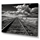 Black And White Train Tracks Photo - Train Canvas Wall Art