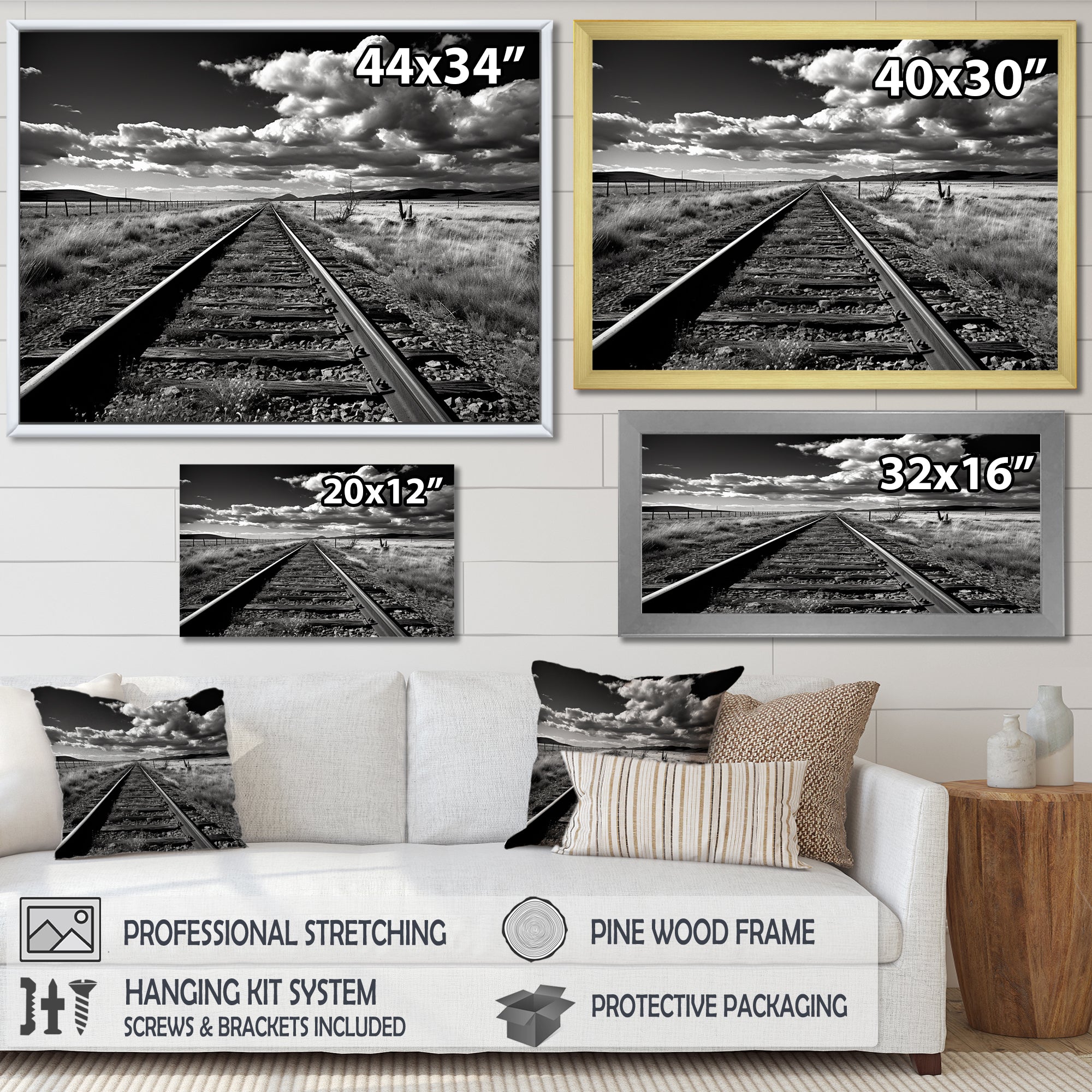 Black And White Train Tracks Photo - Train Canvas Wall Art