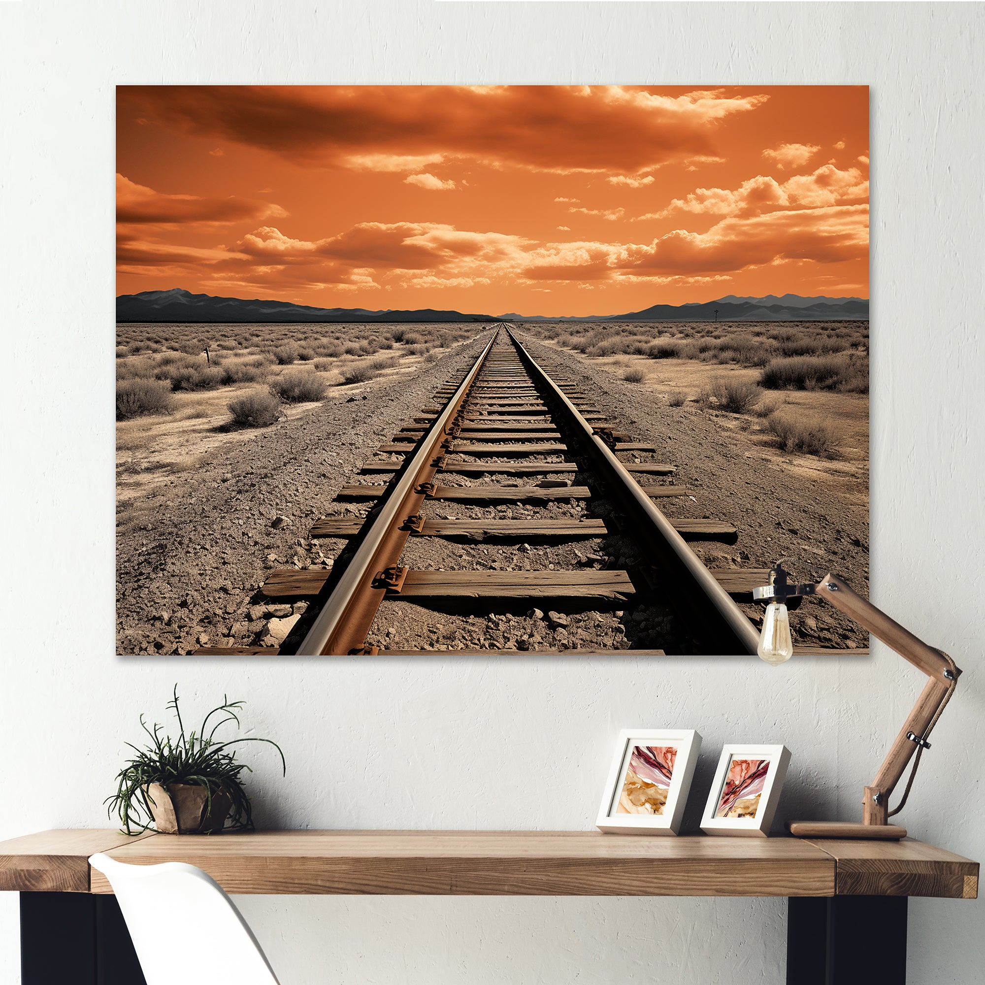 Train Tracks Minimalism Scenery - Train Canvas Wall Art