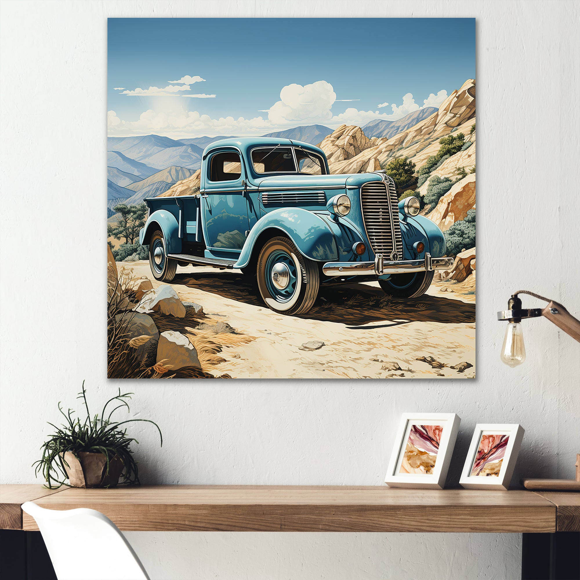 Blue Vintage Pickup In Nevada - Pickup Truck Canvas Wall Art