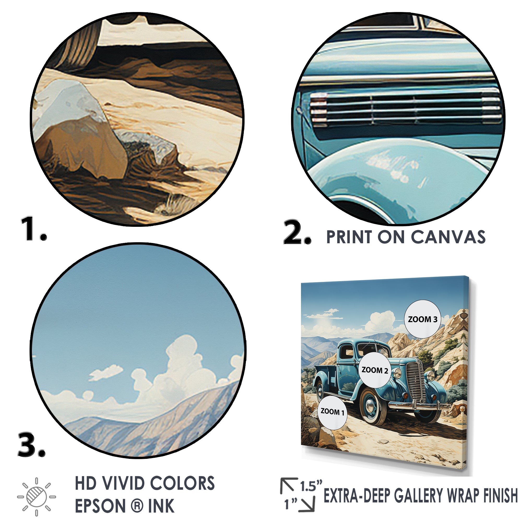 Blue Vintage Pickup In Nevada - Pickup Truck Canvas Wall Art