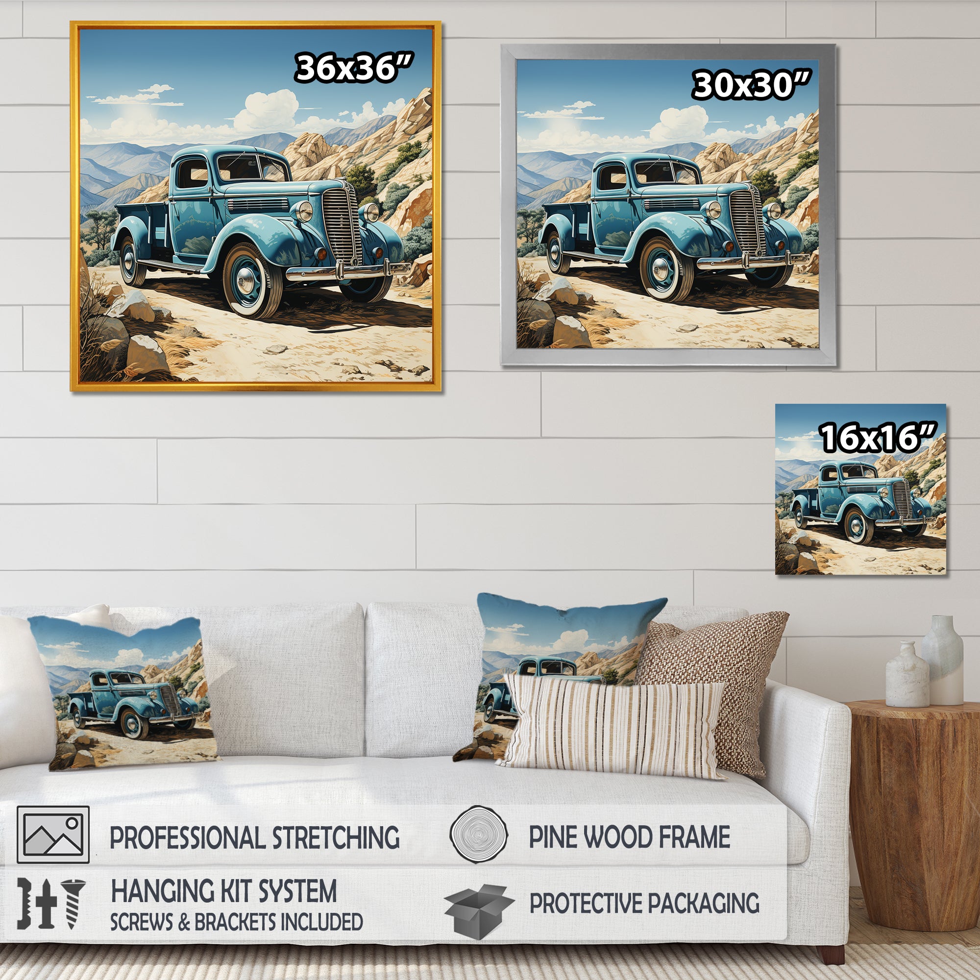 Blue Vintage Pickup In Nevada - Pickup Truck Canvas Wall Art