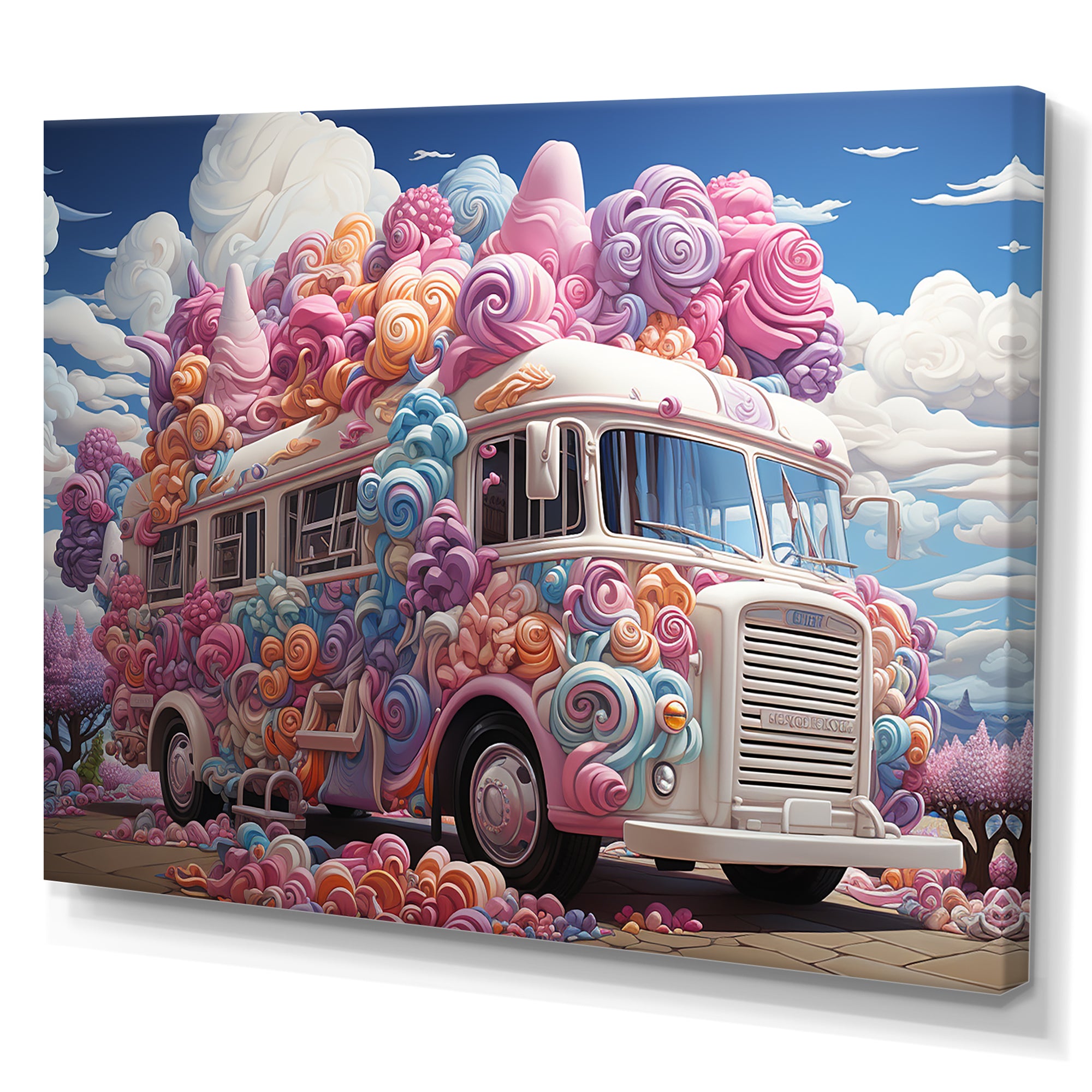 Pastel Ice Cream Van 70s - Car Van Canvas Wall Art