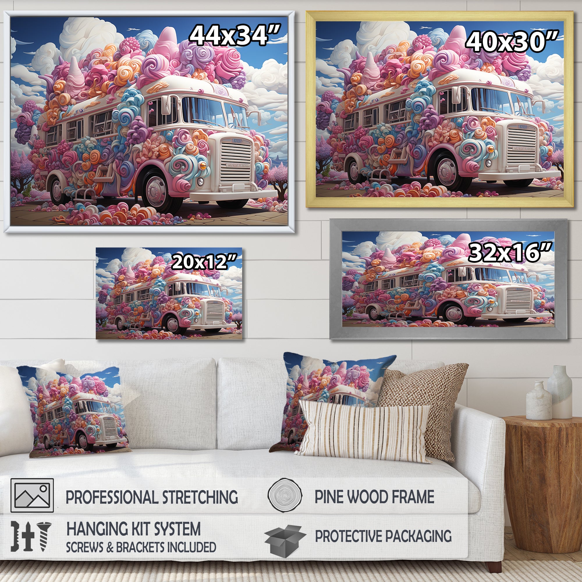 Pastel Ice Cream Van 70s - Car Van Canvas Wall Art
