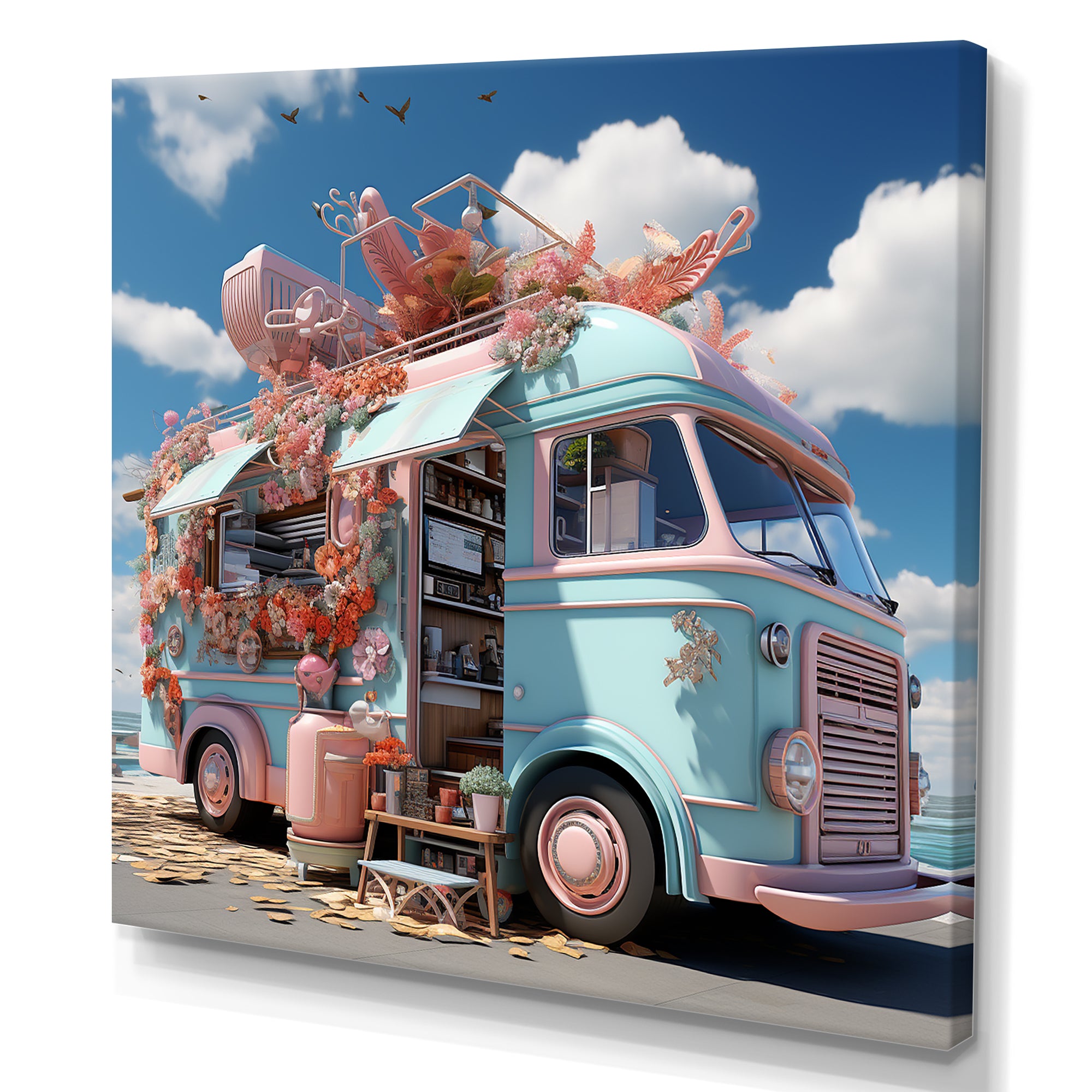 Pastel Ice Cream Truck I - Car Van Canvas Wall Art
