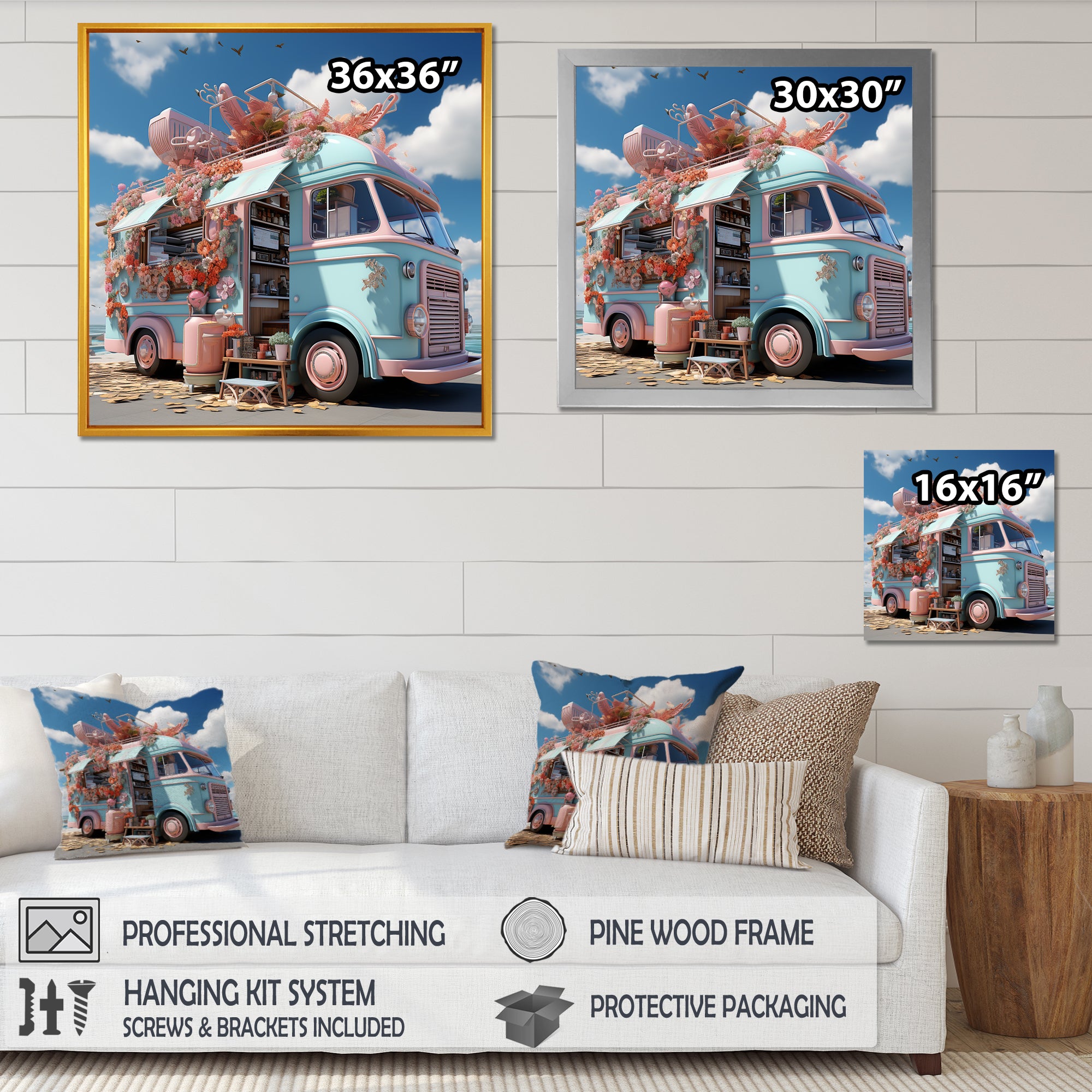 Pastel Ice Cream Truck I - Car Van Canvas Wall Art