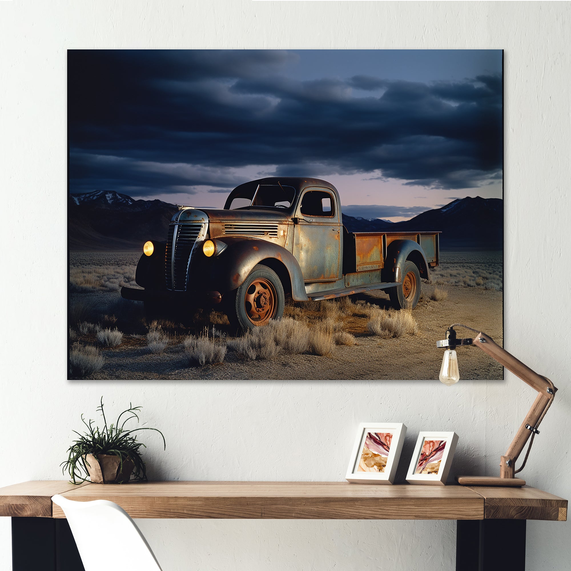 Truck Charm In Winter Photography - Pickup Truck Canvas Wall Art
