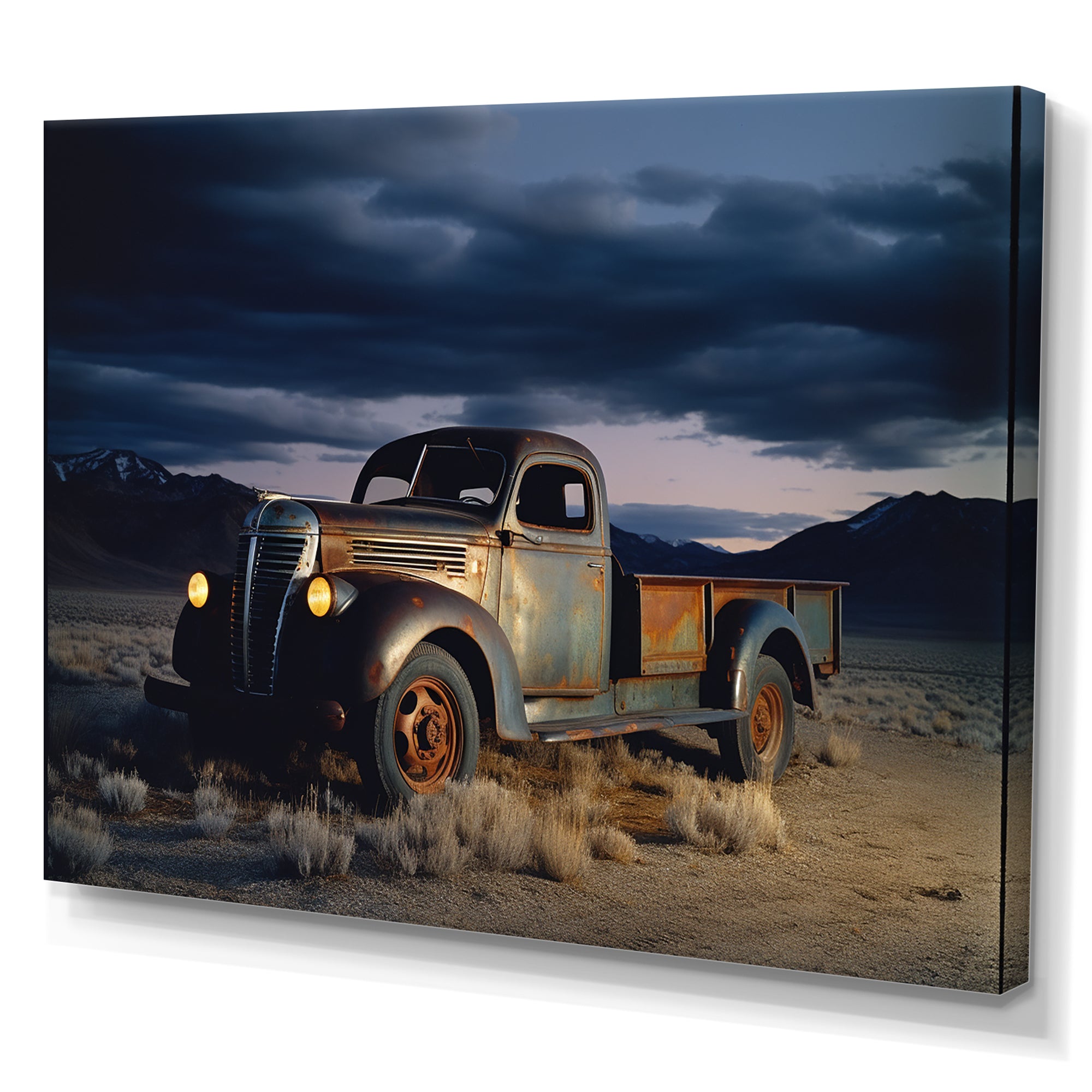 Truck Charm In Winter Photography - Pickup Truck Canvas Wall Art