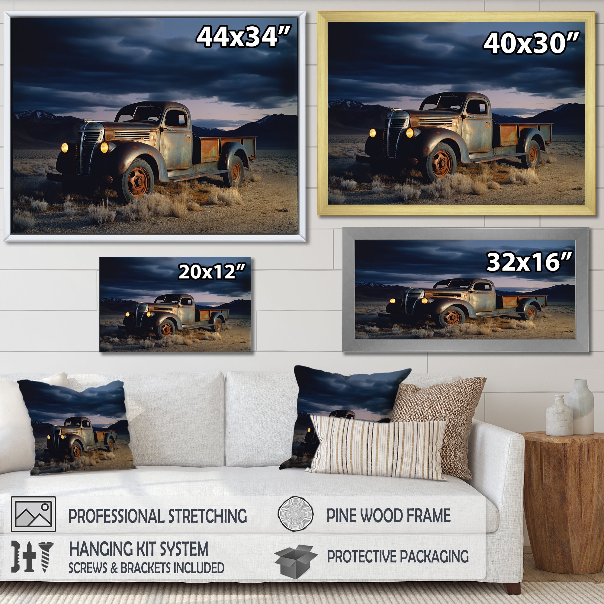 Truck Charm In Winter Photography - Pickup Truck Canvas Wall Art