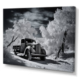 Black And White Truck Charm In Winter photo - Pickup Truck Canvas Wall Art