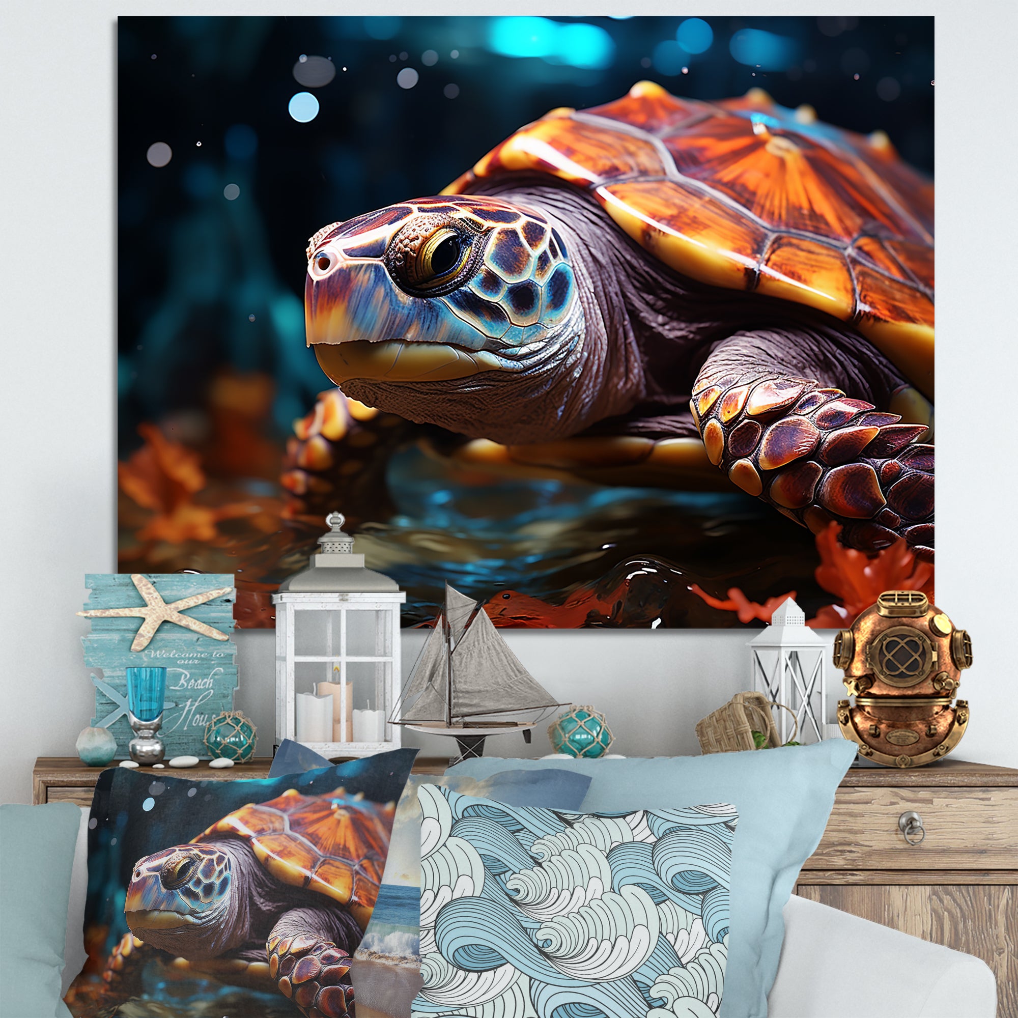 Abstract Aquatic Journey - Turtle Home Decor Art