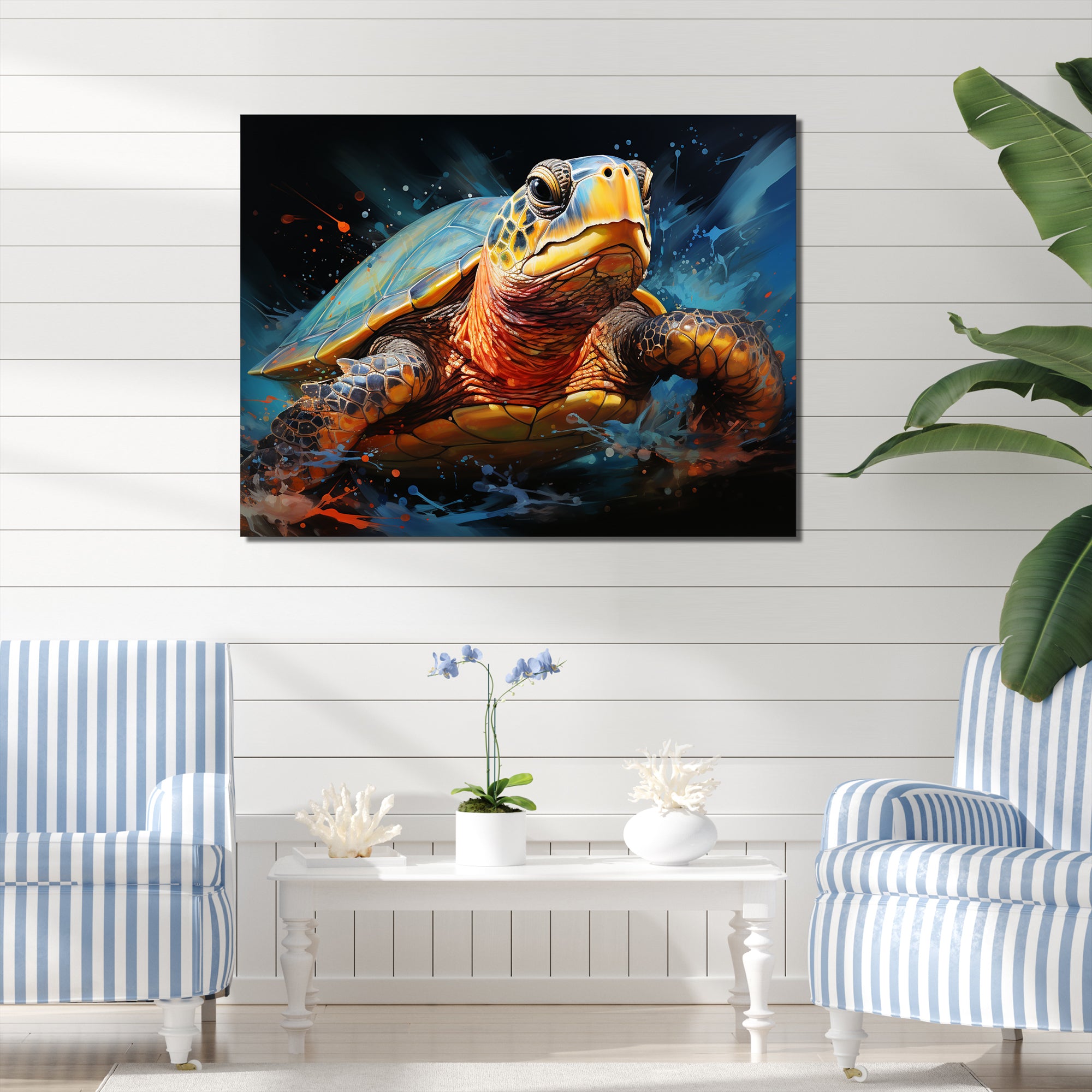 Abstract Representation Of A Turtles Aquatic Jour - Turtle Canvas Wall Art