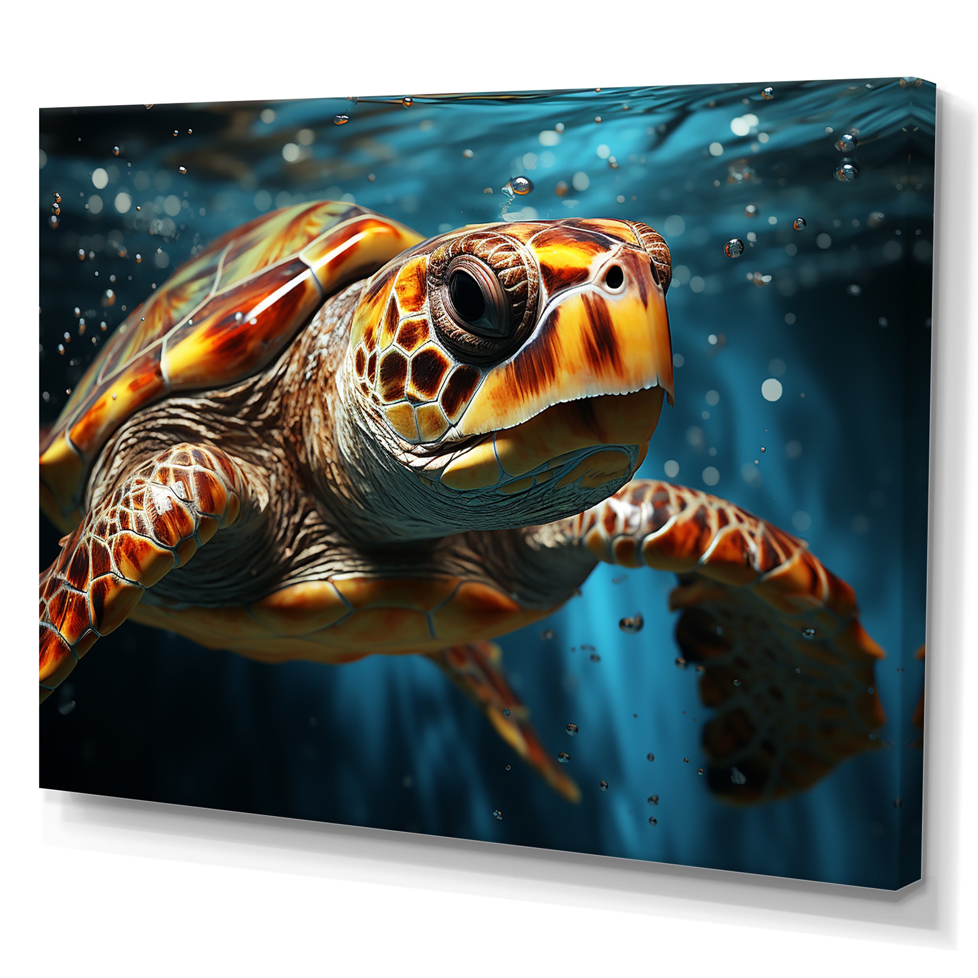 Abstract Representation Of A Turtles Swim - Blue Turtle Wall Art